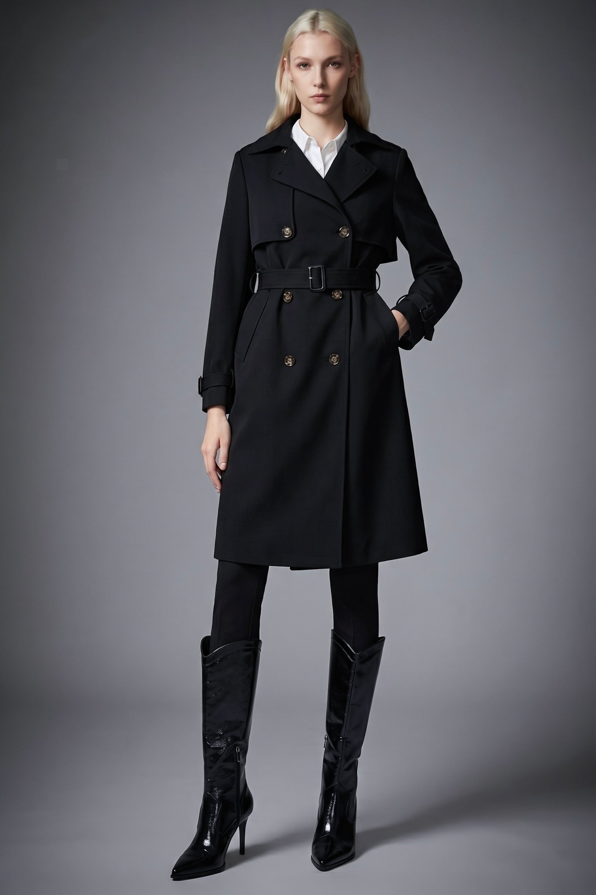 Classic Double-Breasted Lapel Hudson Trench #color_black