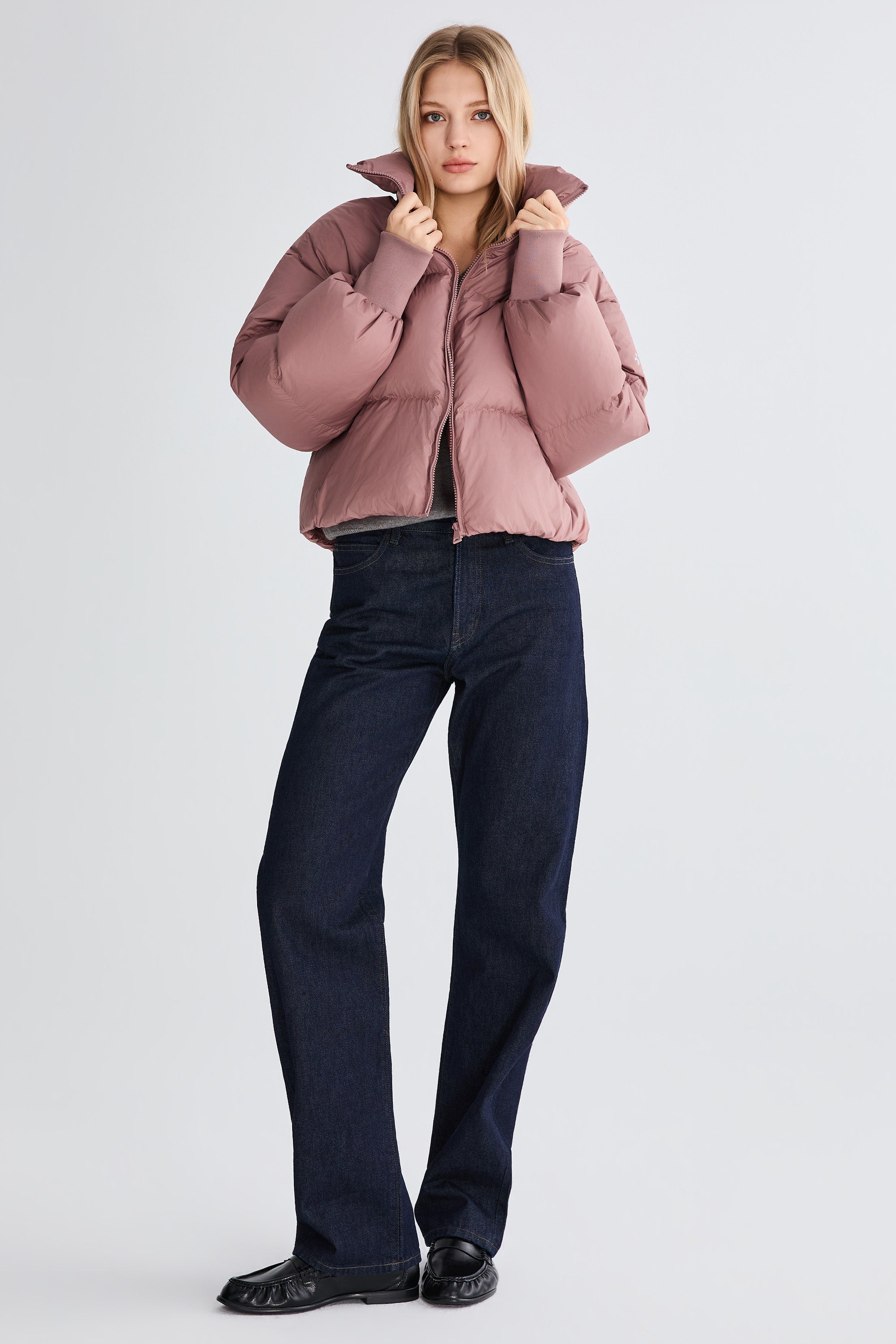 Down Coat-Orolay-Puff-O Classics Short Oversized Down Coat-#color_ Pink
