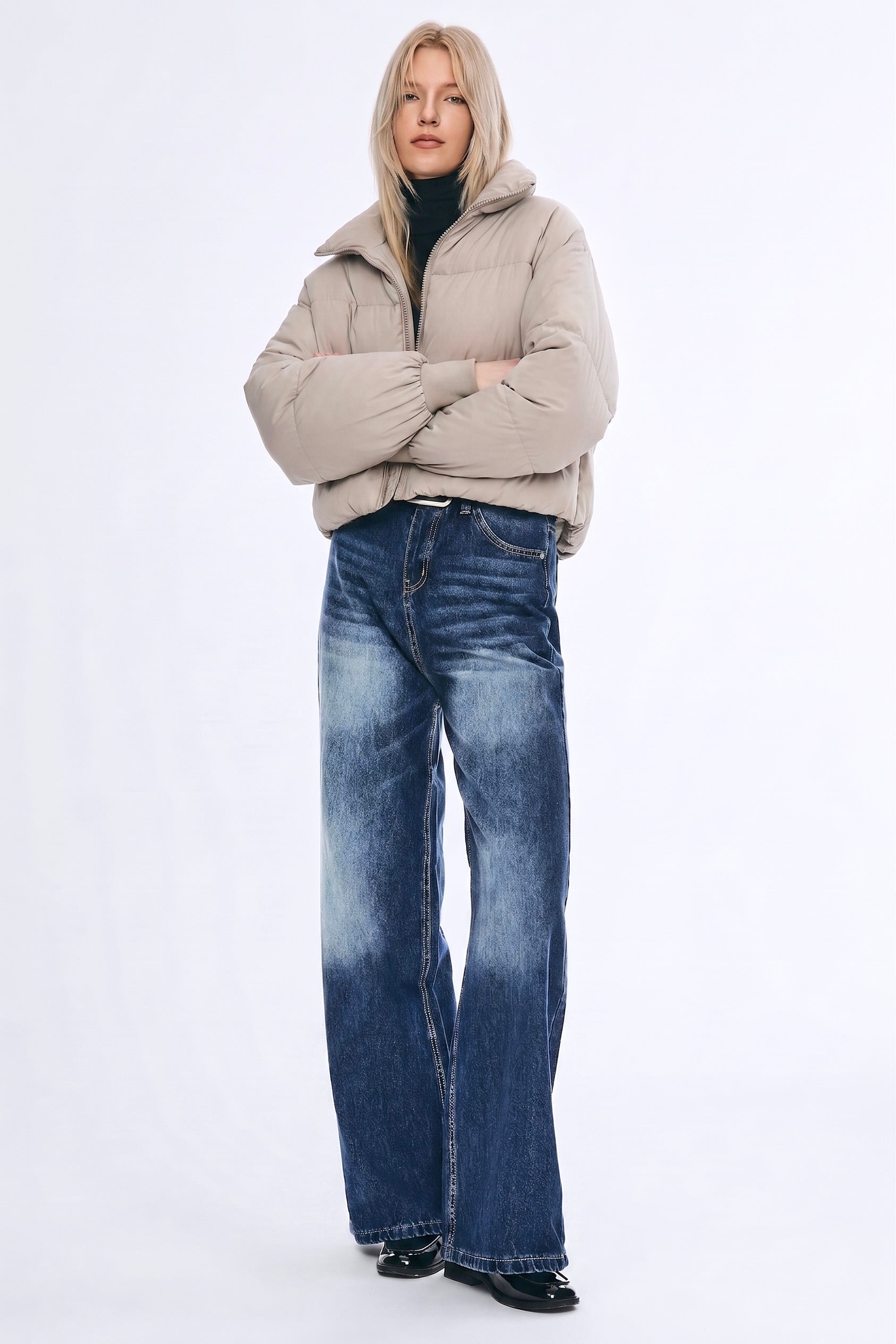 Down Coat-Orolay-Puff-O Classics Short Oversized Down Coat-#color_ Taupe