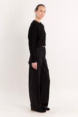 Cropped Knit Sweater #Color_black