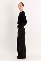Cropped Knit Sweater #Color_black