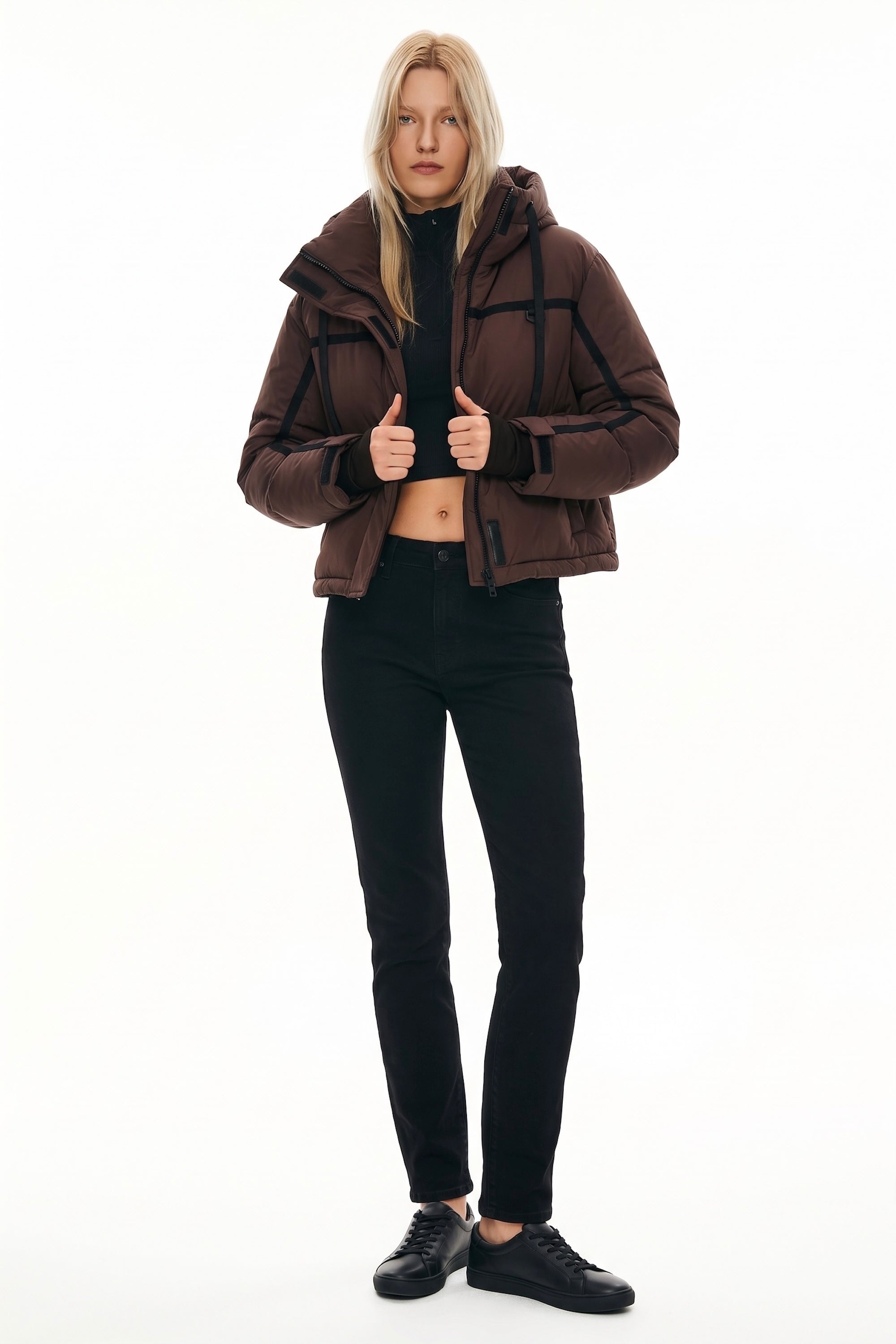 orolay Cropped Puffer Jacket Winter Quilted #color_coffee