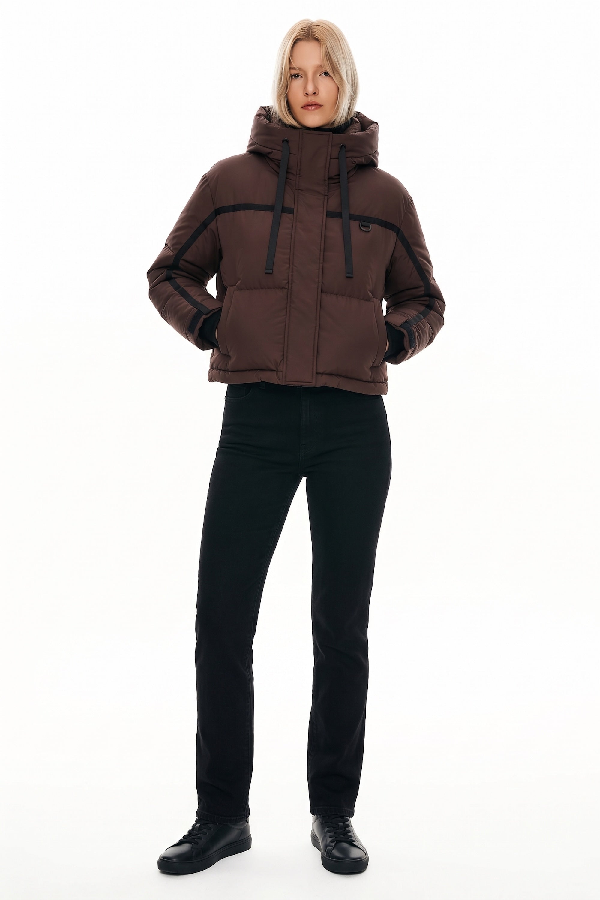 orolay Cropped Puffer Jacket Winter Quilted #color_coffee