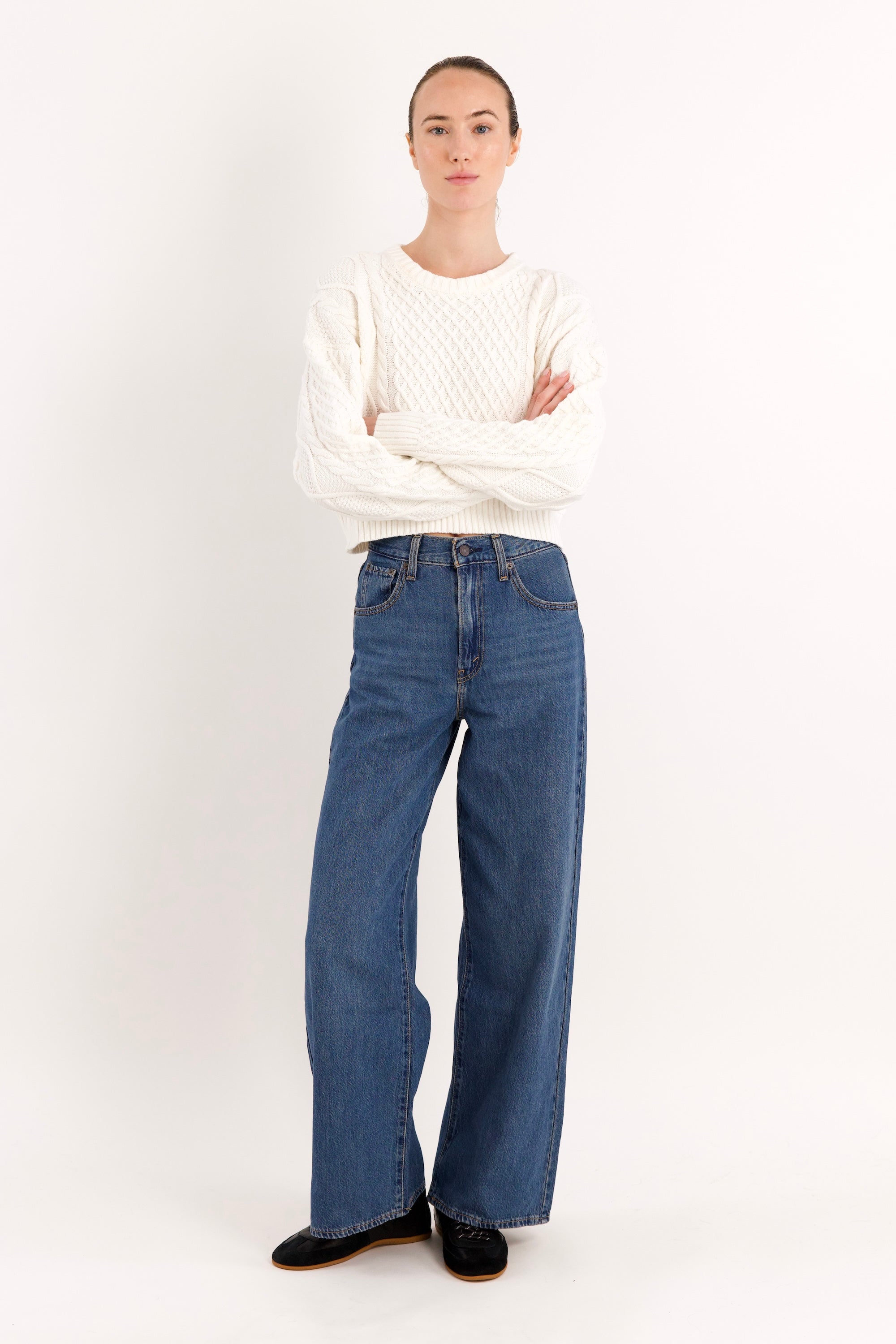 Cropped Knit Sweater #Color_white