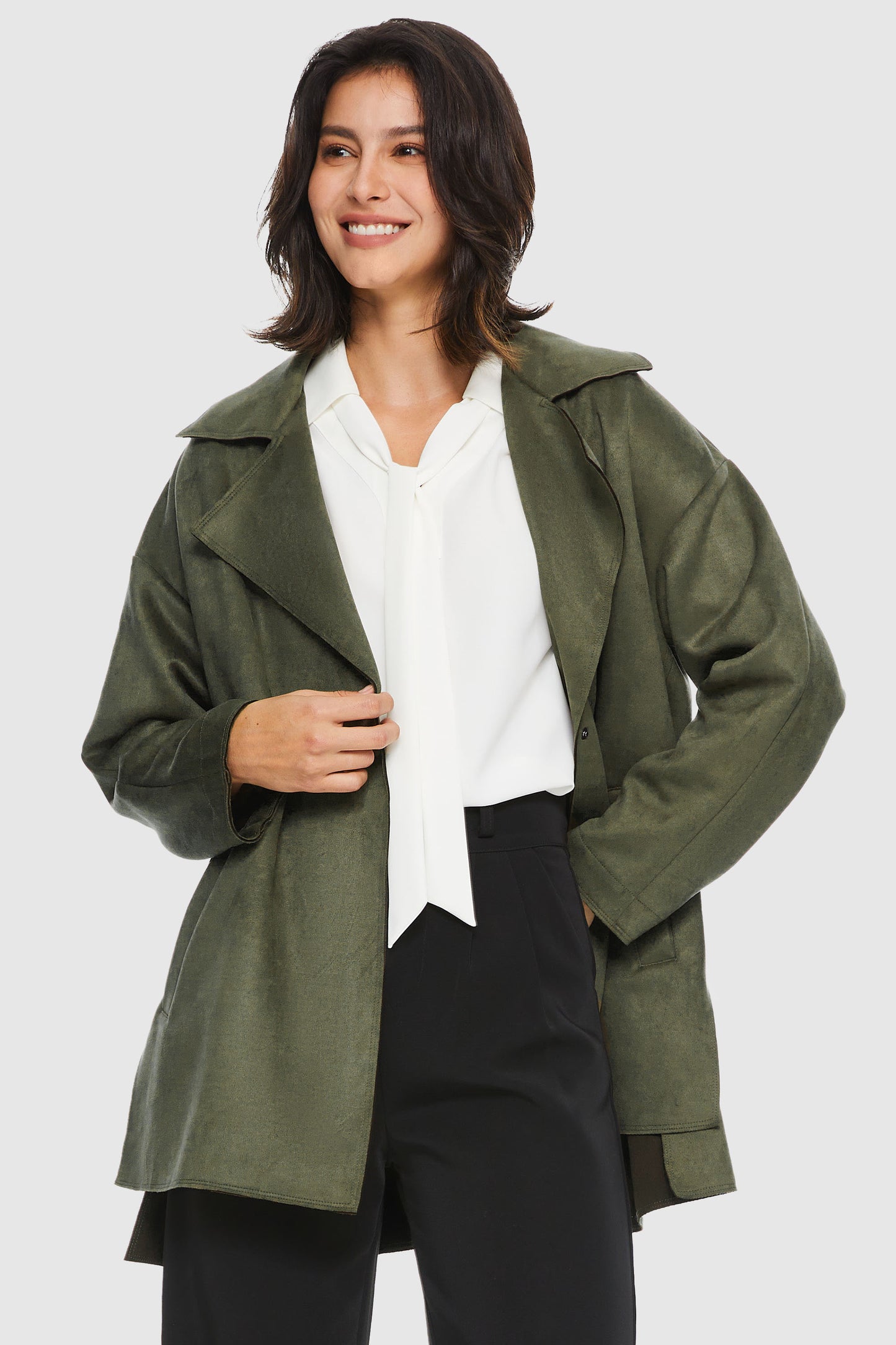 Stylish Faux Suede Lightweight Trench Coat