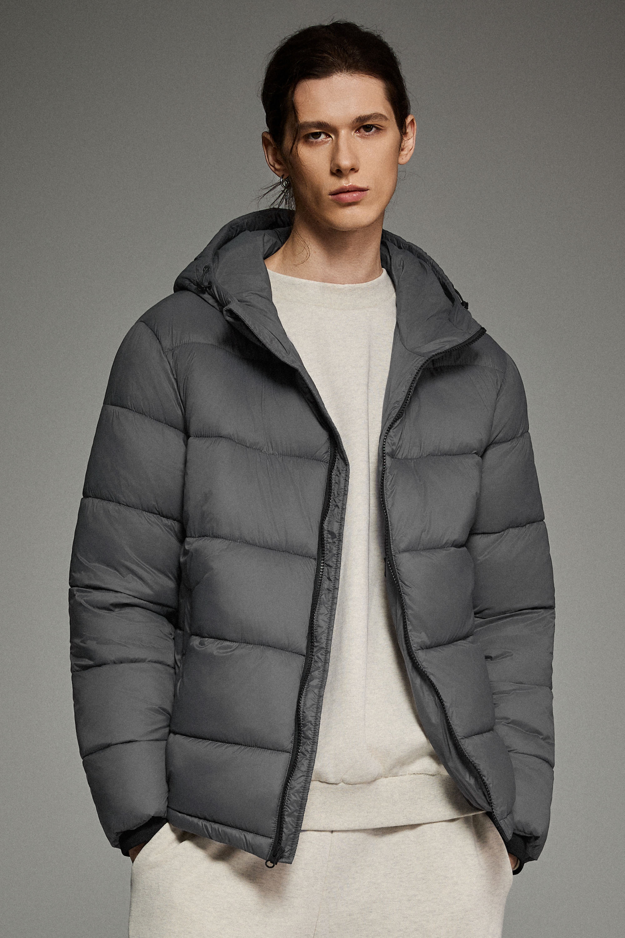 Essential Hooded Puffer Jacket with Quilted Finish OROLAY #color_gray