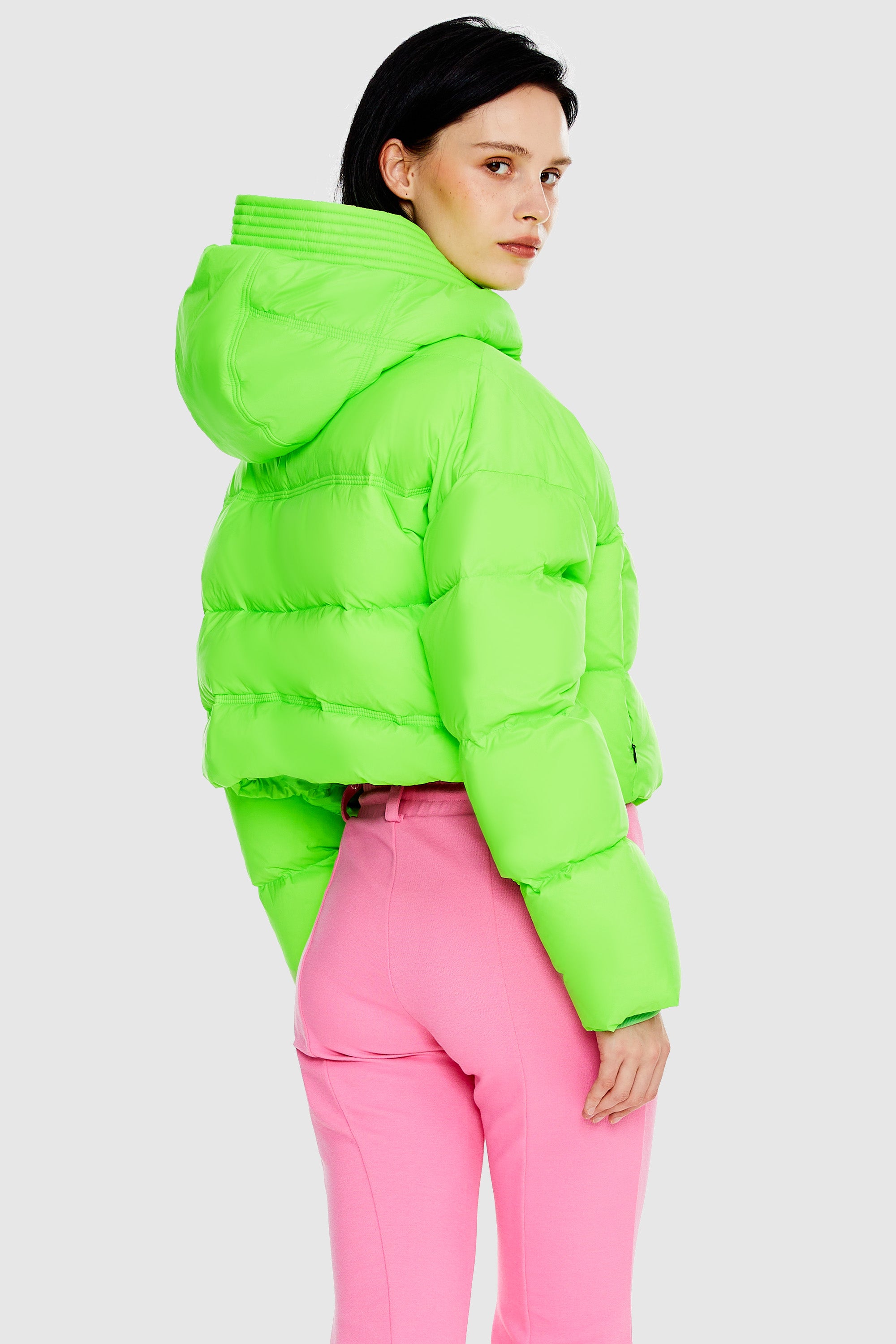 Neon green top cropped puffer jacket