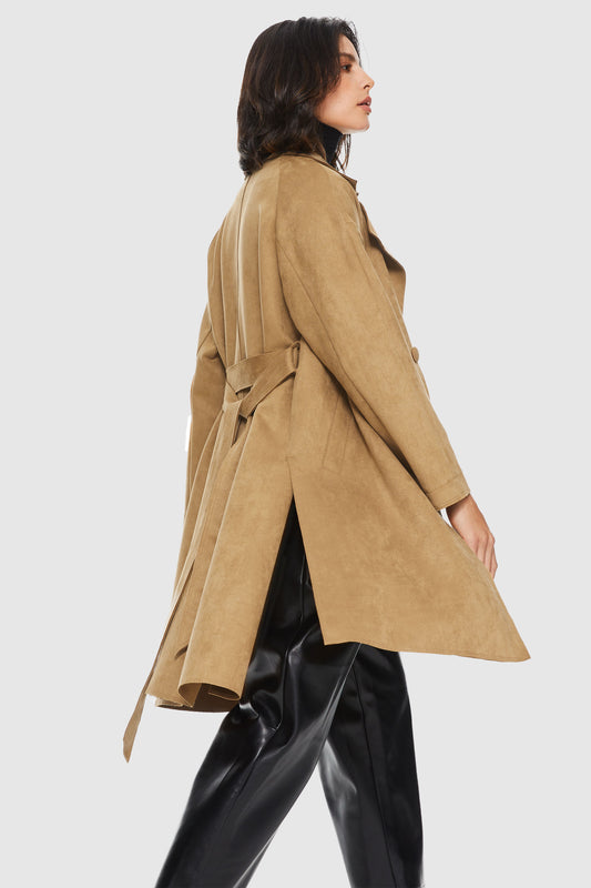 Double Breasted Faux Suede Trench Coat
