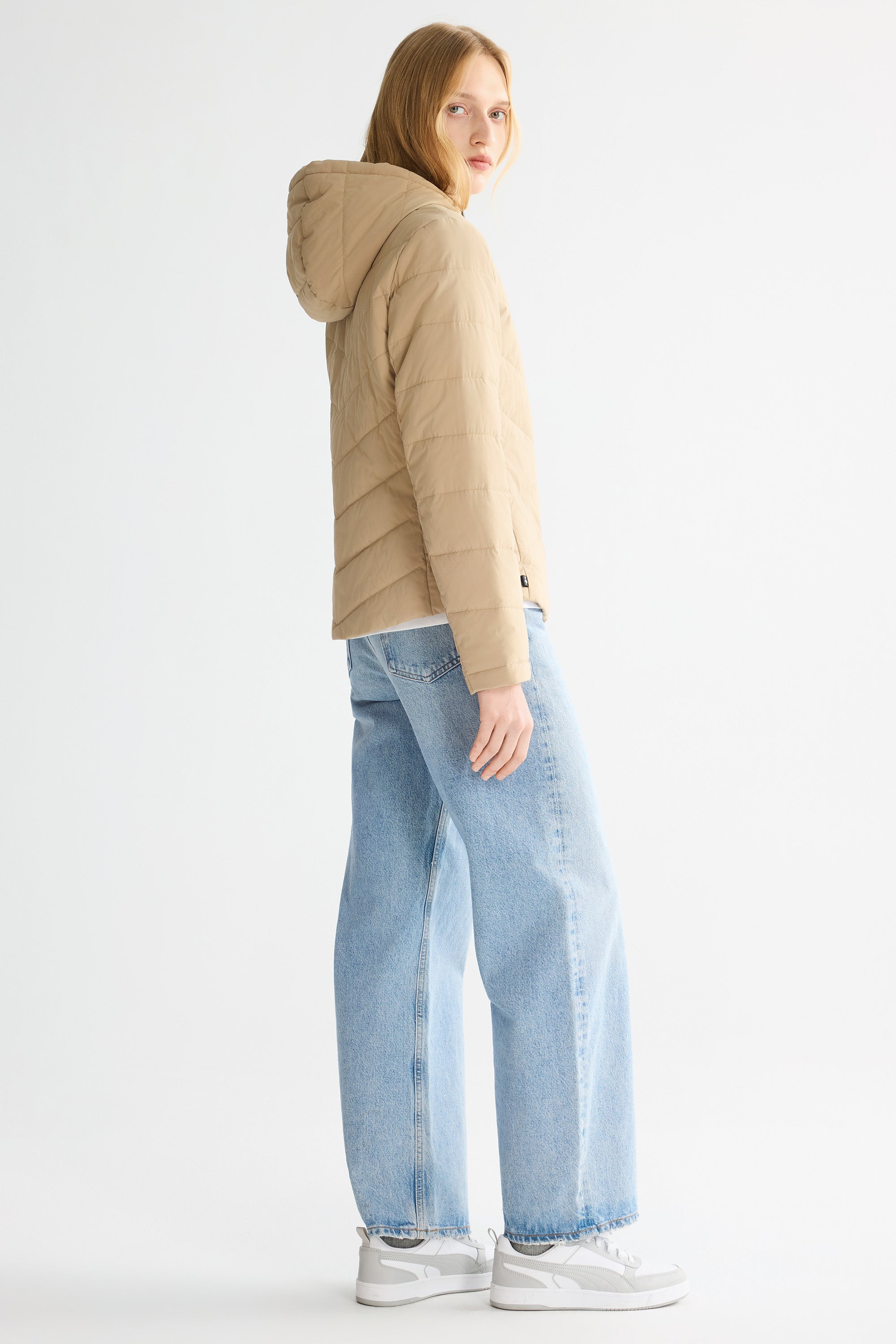 Flattering Quilted Puffer Lightweight Jacket with Hood #color_khaki