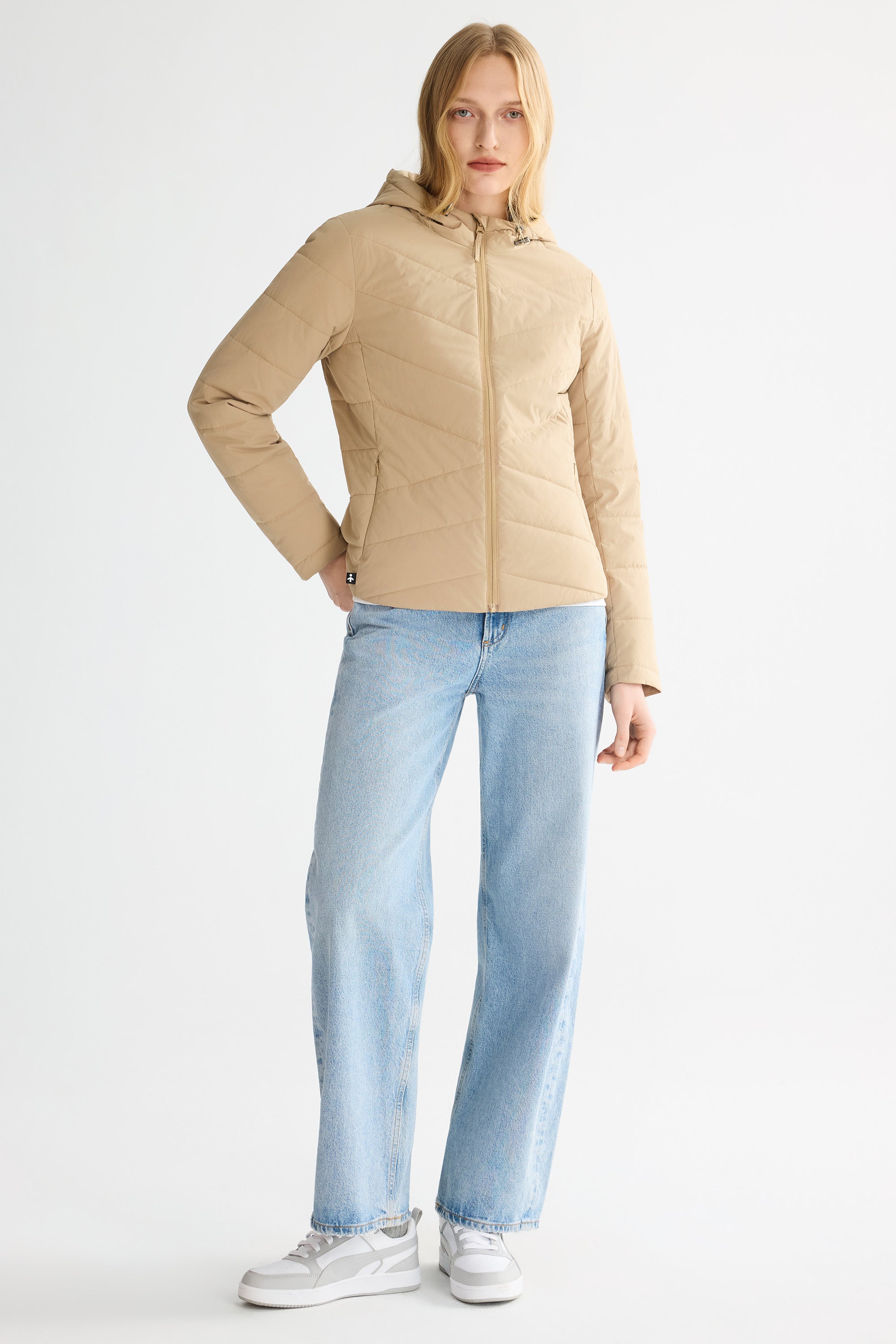 Flattering Quilted Puffer Lightweight Jacket with Hood #color_khaki