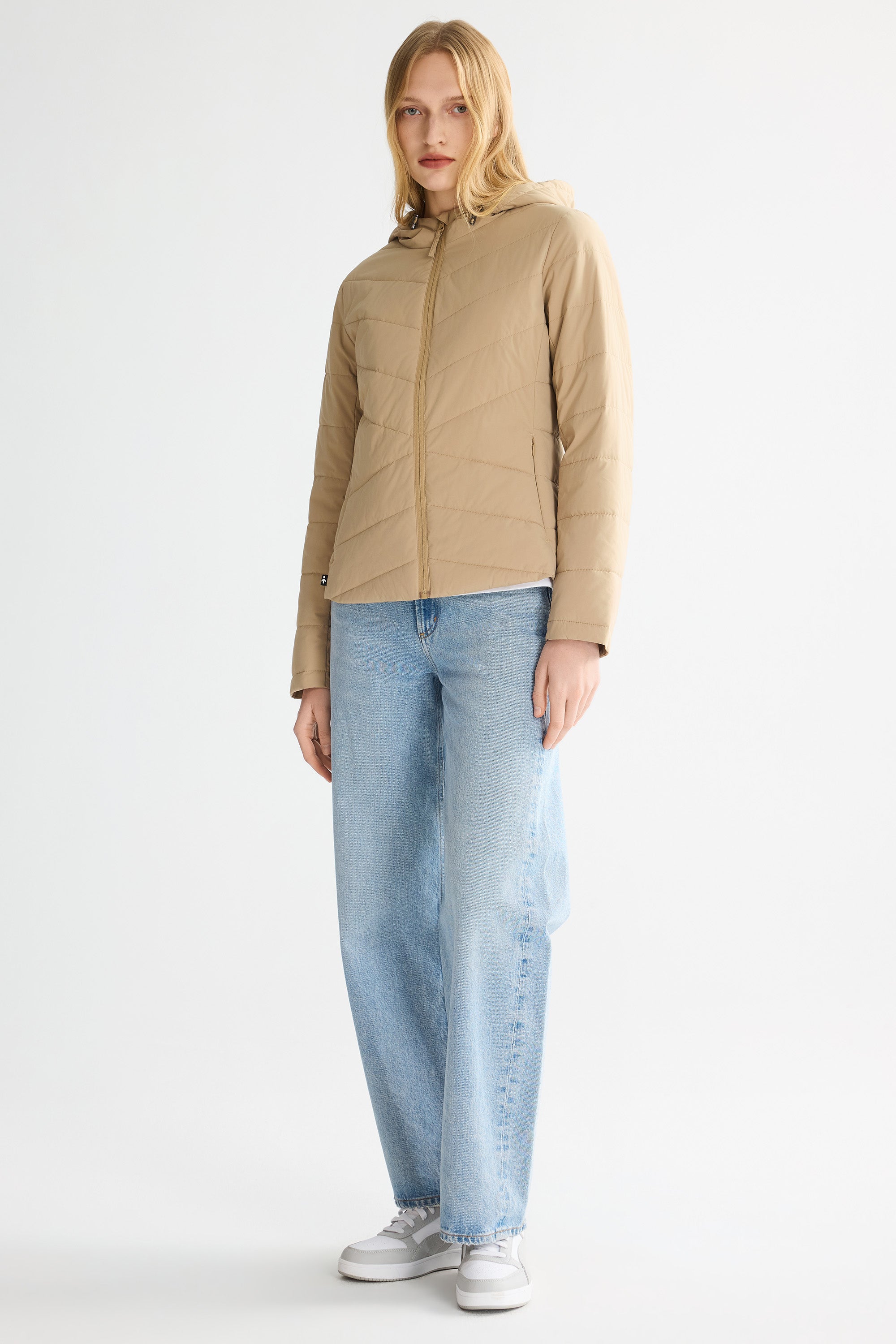 Flattering Quilted Puffer Lightweight Jacket with Hood #color_khaki