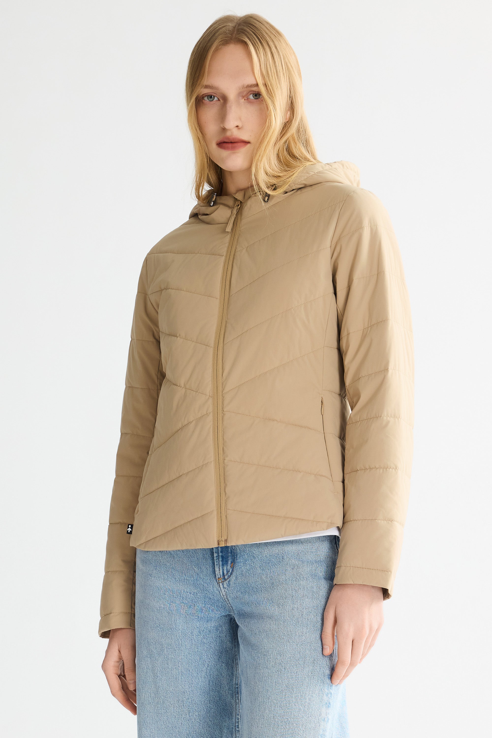 Flattering Quilted Puffer Lightweight Jacket with Hood #color_khaki
