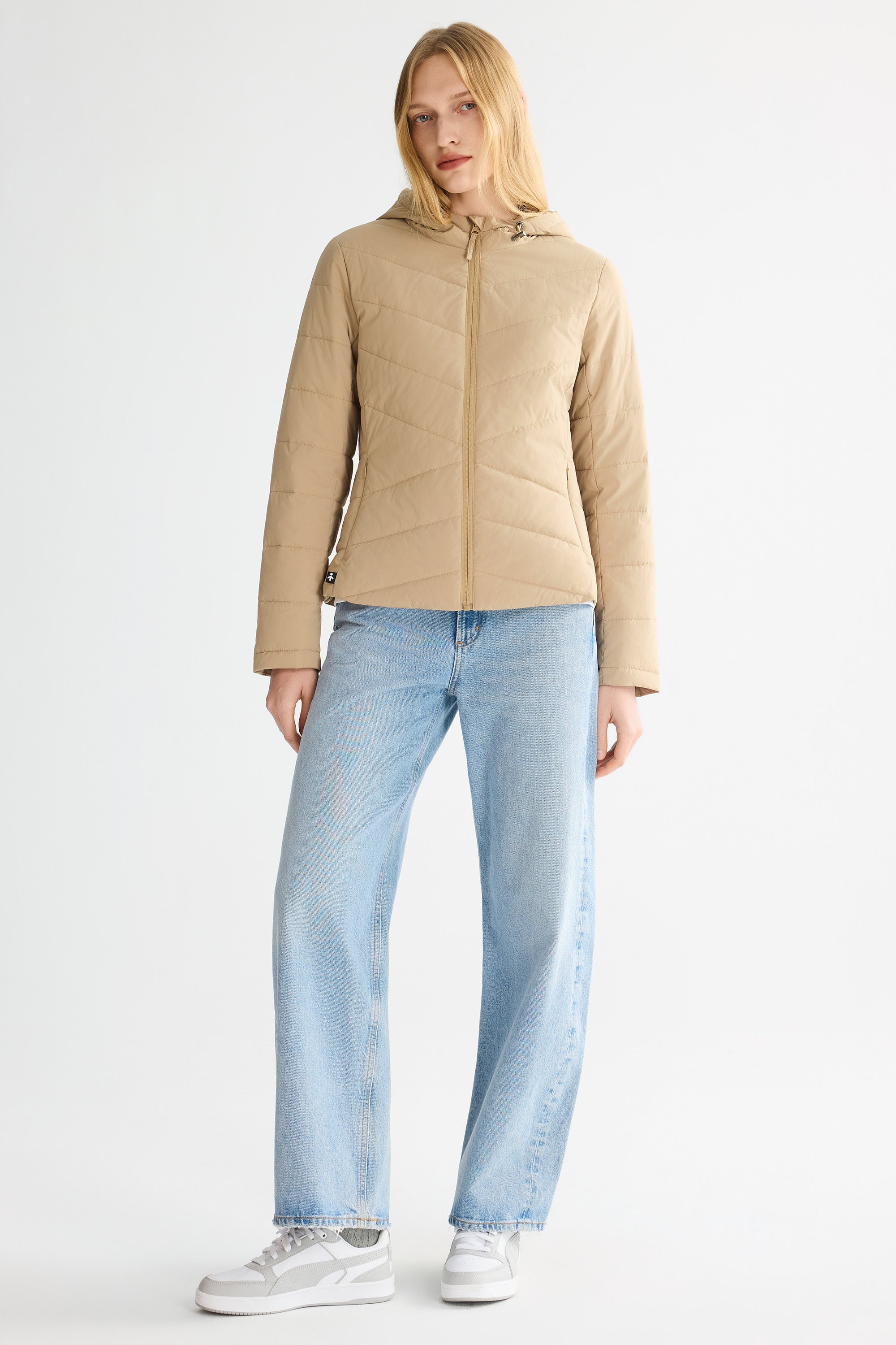 Flattering Quilted Puffer Lightweight Jacket with Hood #color_khaki