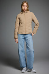 Flattering Quilted Puffer Lightweight Jacket with Hood #color_khaki