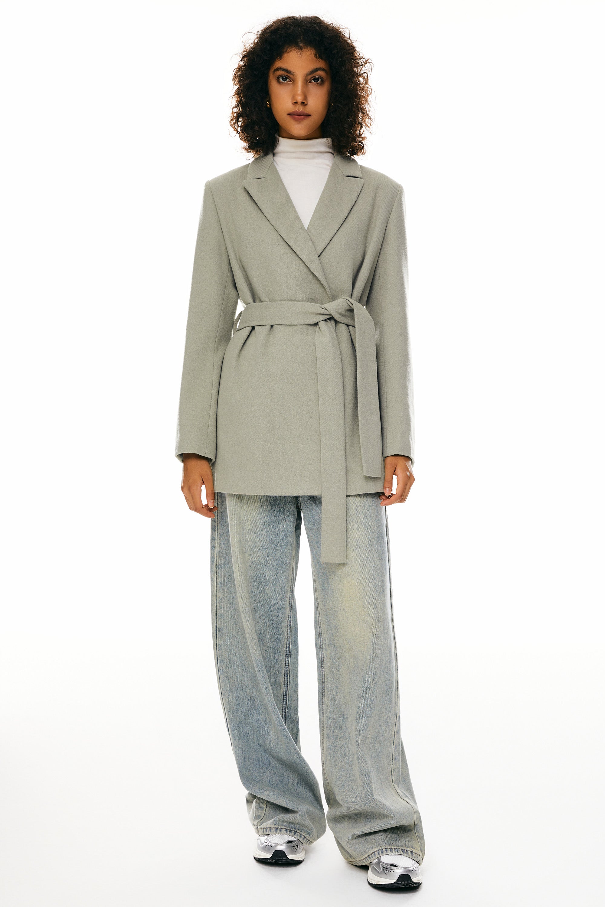 Wool Blend Mid-Length Lapel Coat - Slim Fit orolay #color_gray