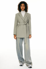 Wool Blend Mid-Length Lapel Coat - Slim Fit orolay #color_gray