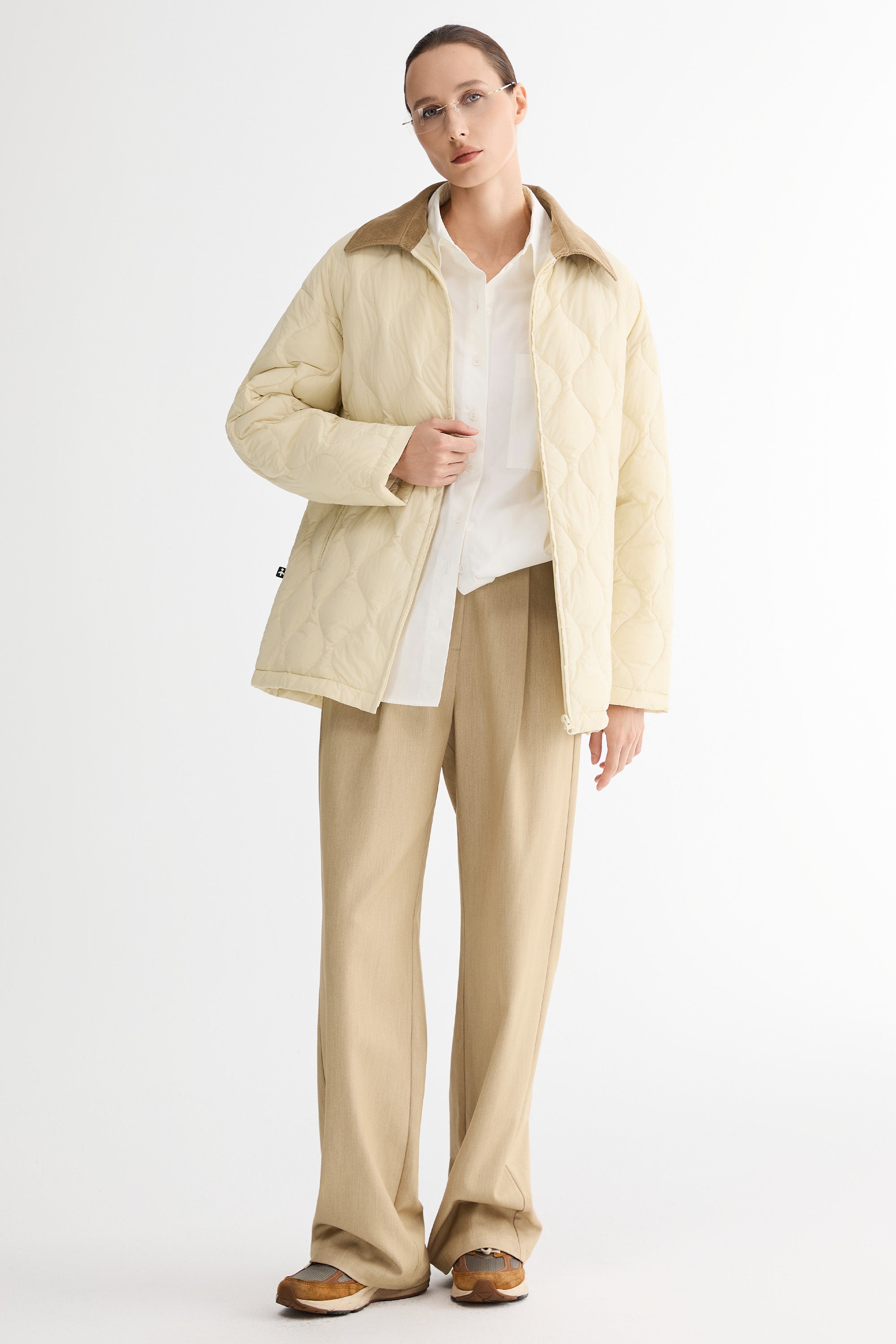 Straight Cut Lightweight Down Jacket orolay #color_beige