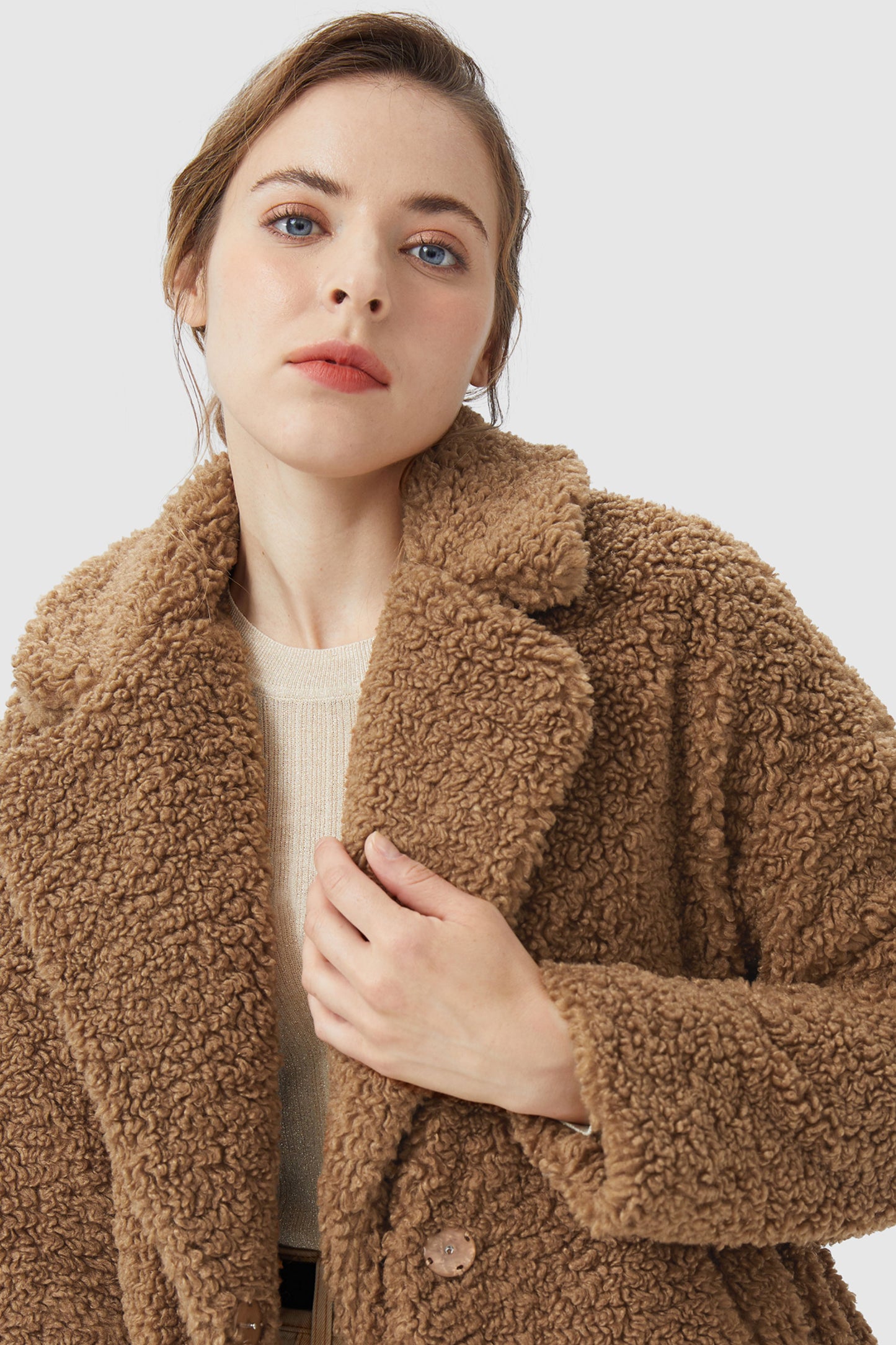 Fuzzy Fleece Lapel Down Coat
