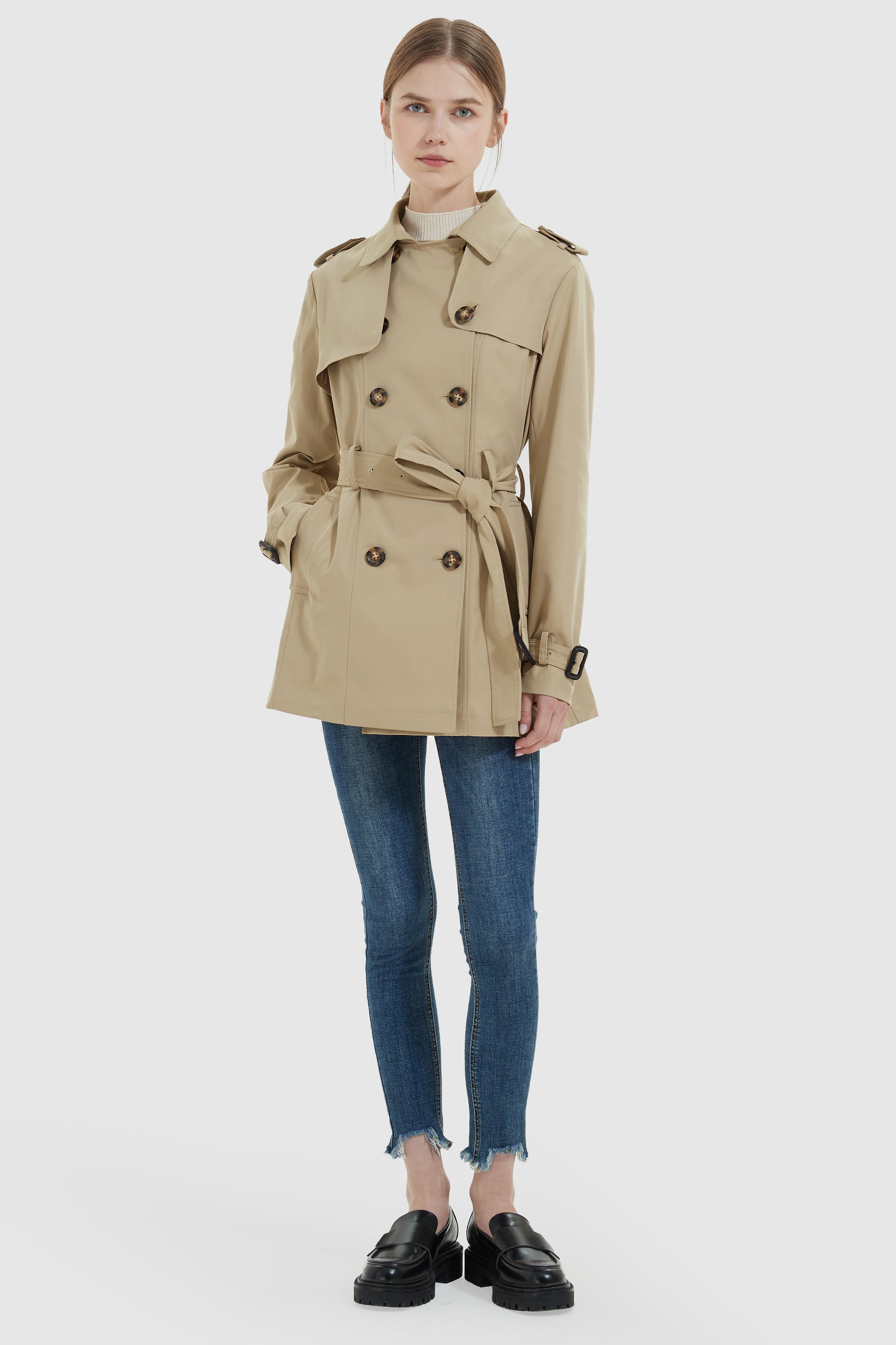 3/4 Length Double Breasted Trench Coat