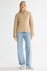 Flattering Quilted Puffer Lightweight Jacket with Hood #color_khaki