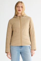 Flattering Quilted Puffer Lightweight Jacket with Hood #color_khaki
