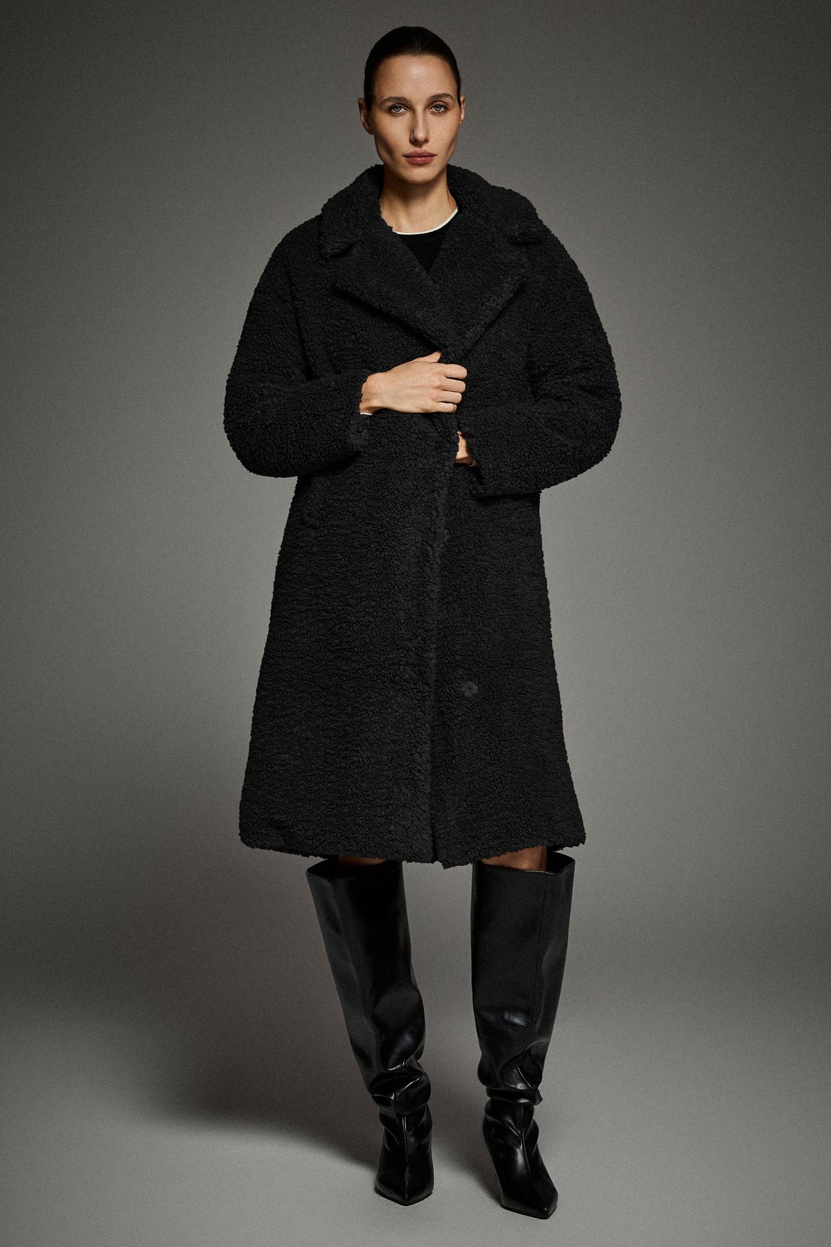 Knee Length Fleece Lapel Down Coat