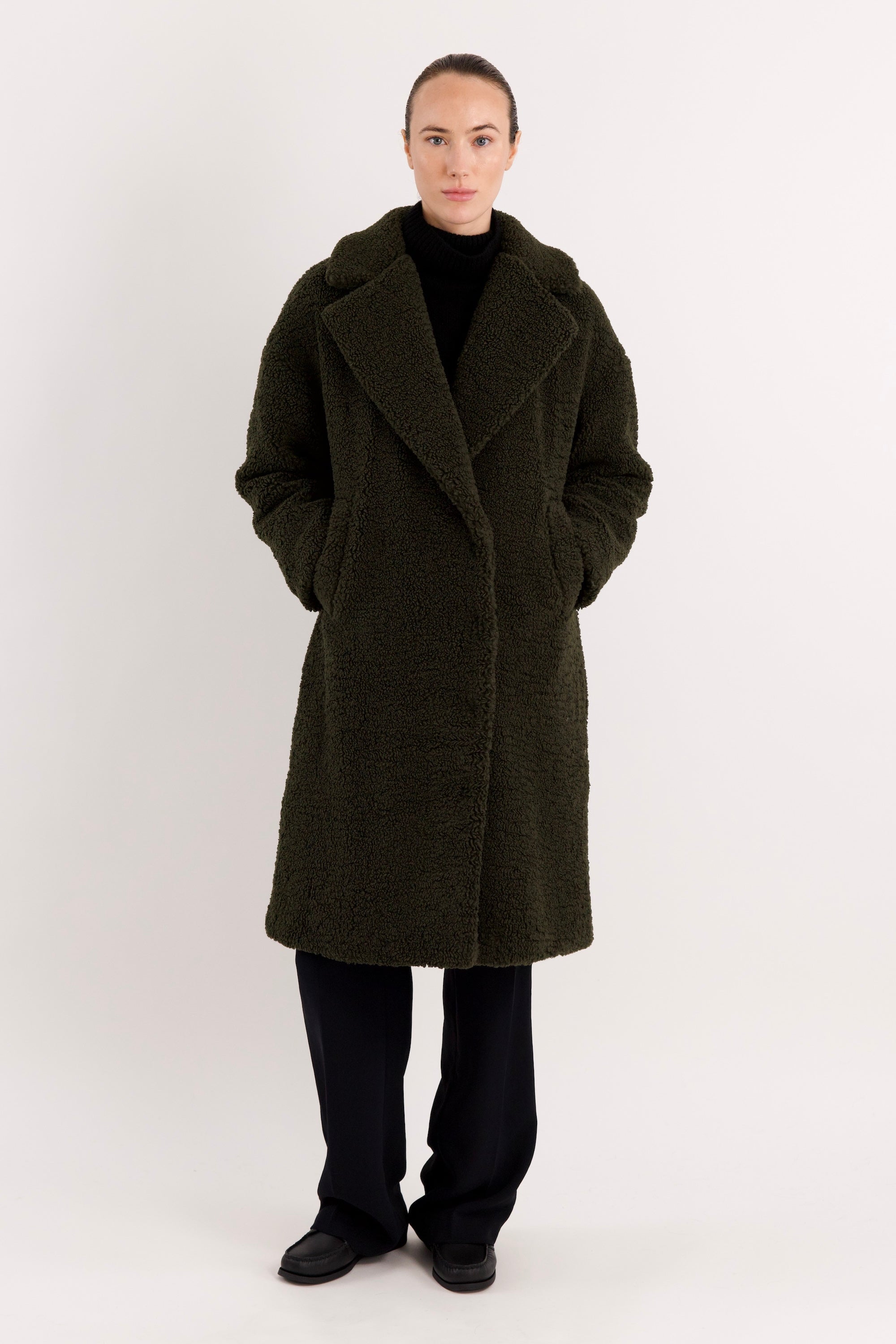 Orolay-Knee-Length Fleece Lapel Down Coat-#color_Army Green