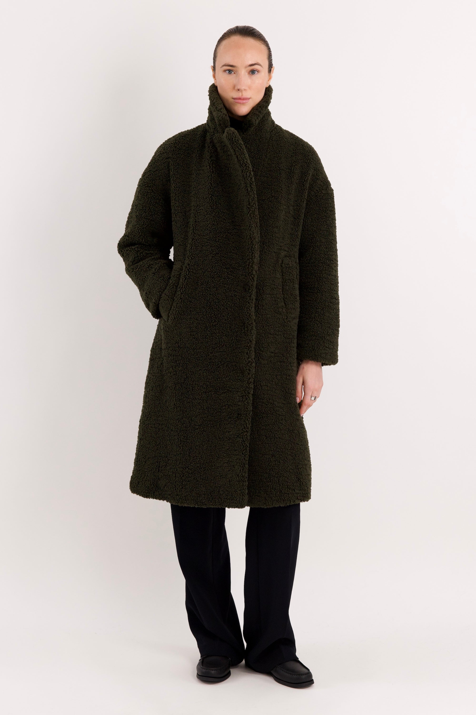 Orolay-Knee-Length Fleece Lapel Down Coat-#color_Army Green