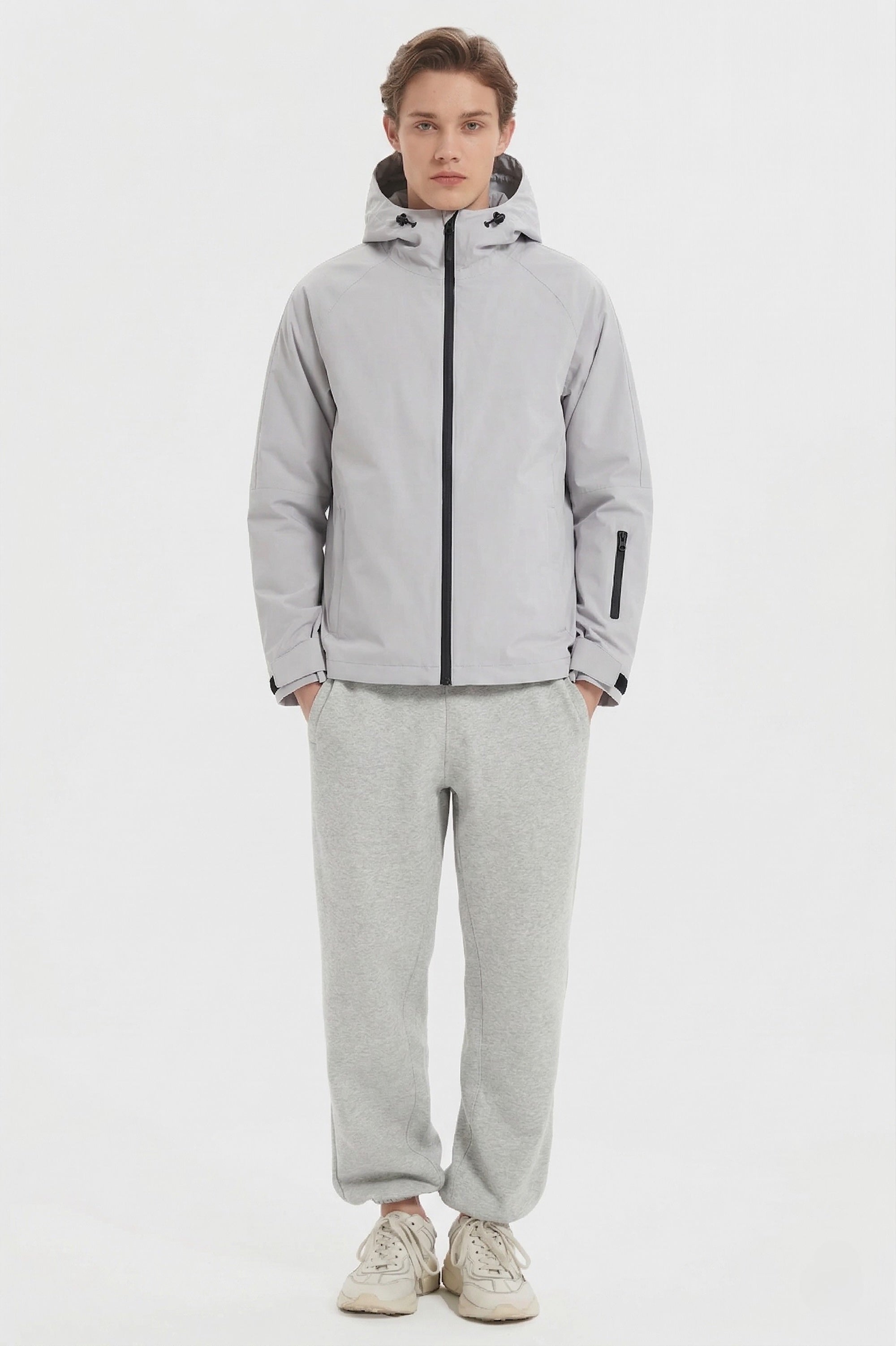 Zip Up Men Rain Jacket Lightweight Hooded Windbreaker orolay #color_gray