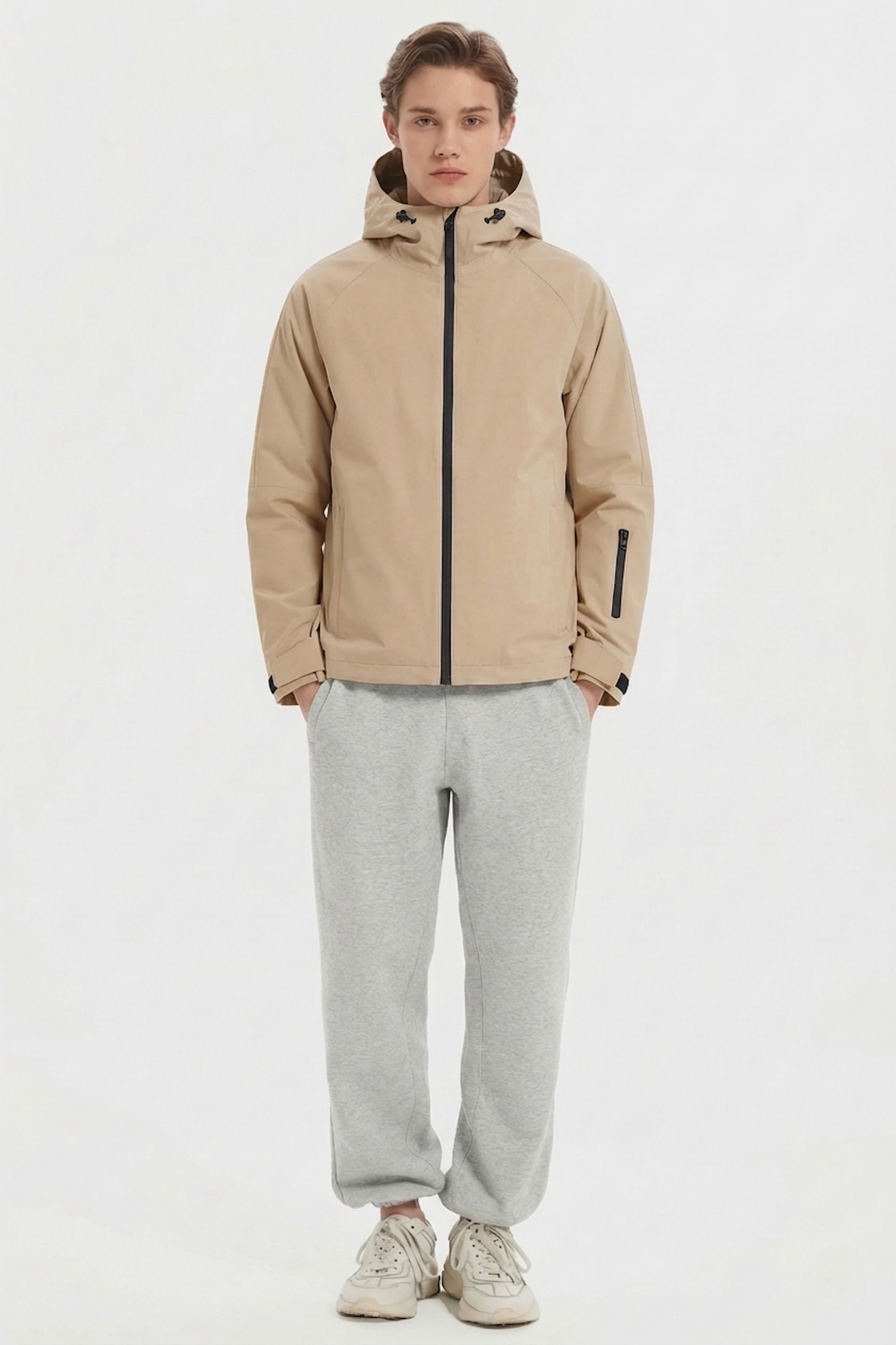 Zip Up Men Rain Jacket Lightweight Hooded Windbreaker orolay #color_khaki