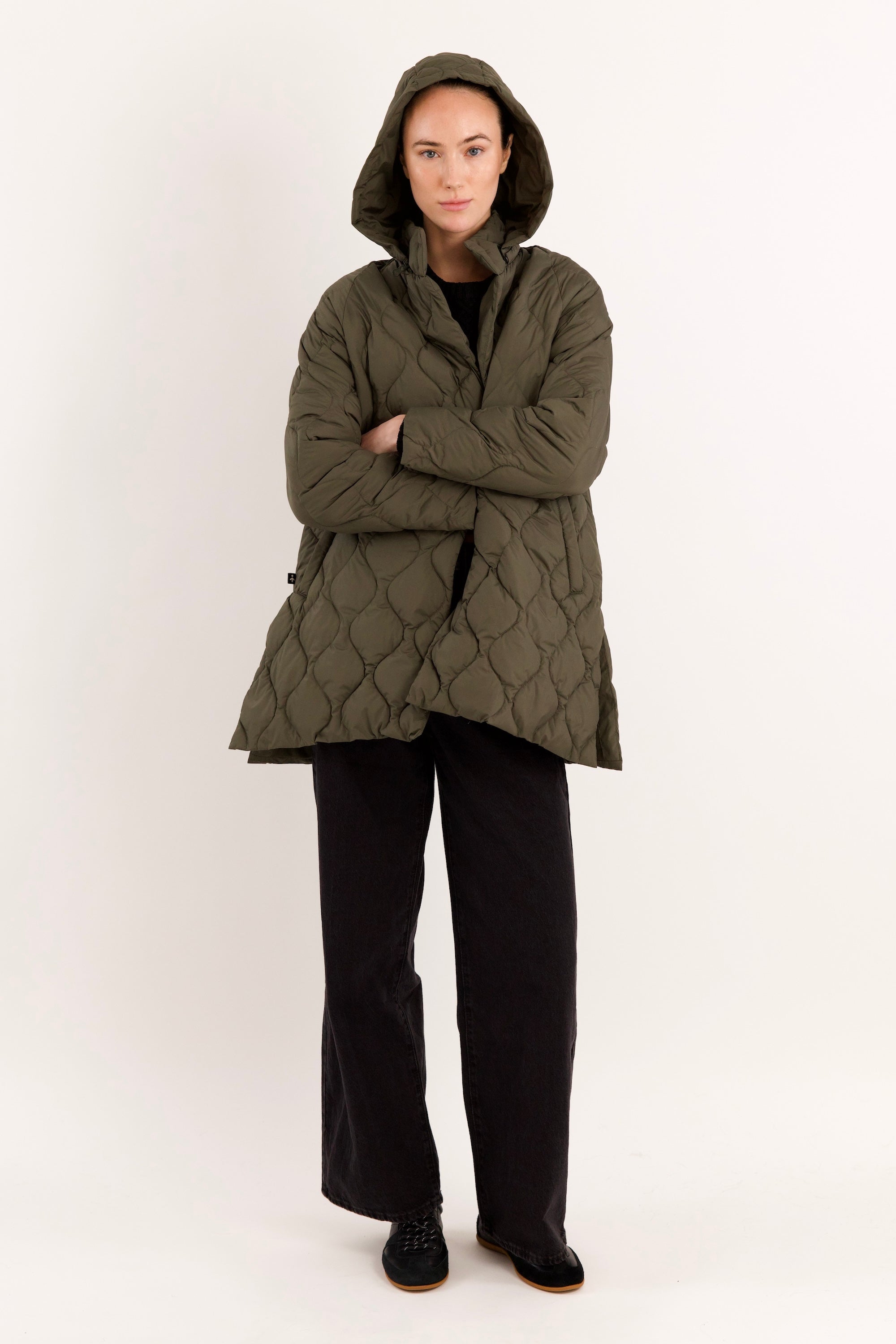 Orolay Oversized Quilted Puffer Jacket Lightweight with Pockets #color_green 