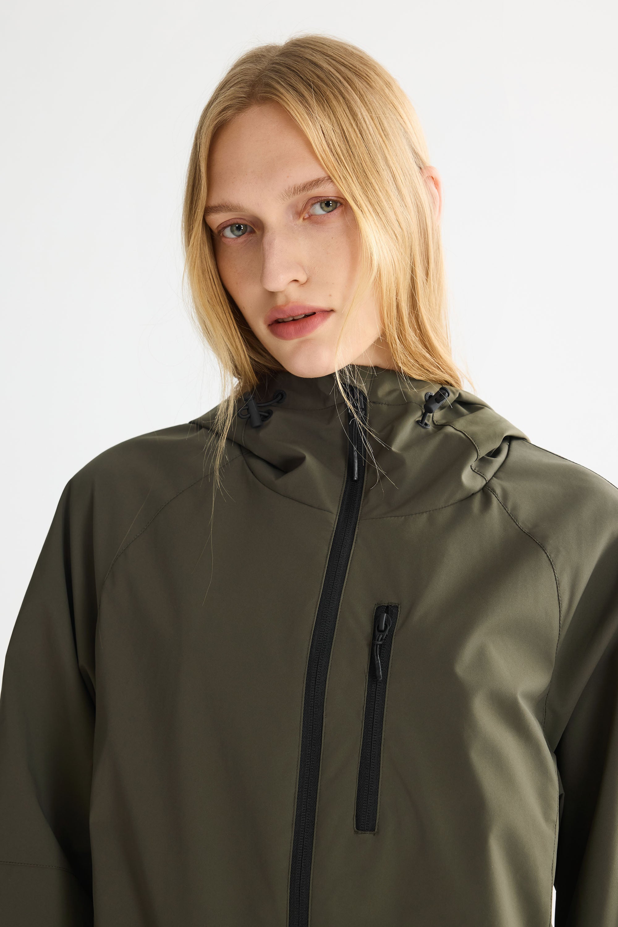 OROLAY Zip Up Rain Jacket Lightweight Hooded Windbreaker #color_olive