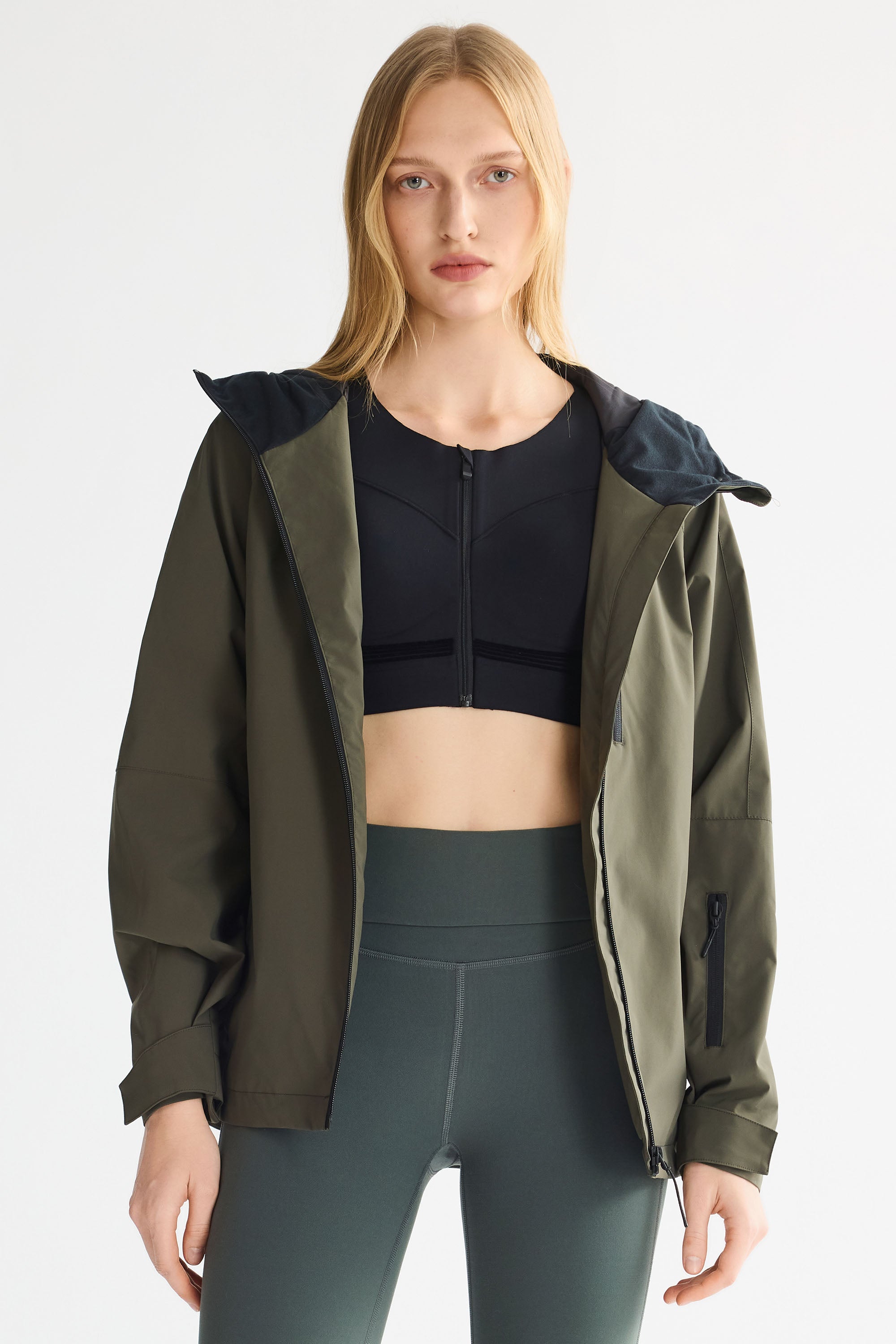 OROLAY Zip Up Rain Jacket Lightweight Hooded Windbreaker #color_olive