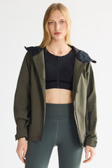 OROLAY Zip Up Rain Jacket Lightweight Hooded Windbreaker #color_olive