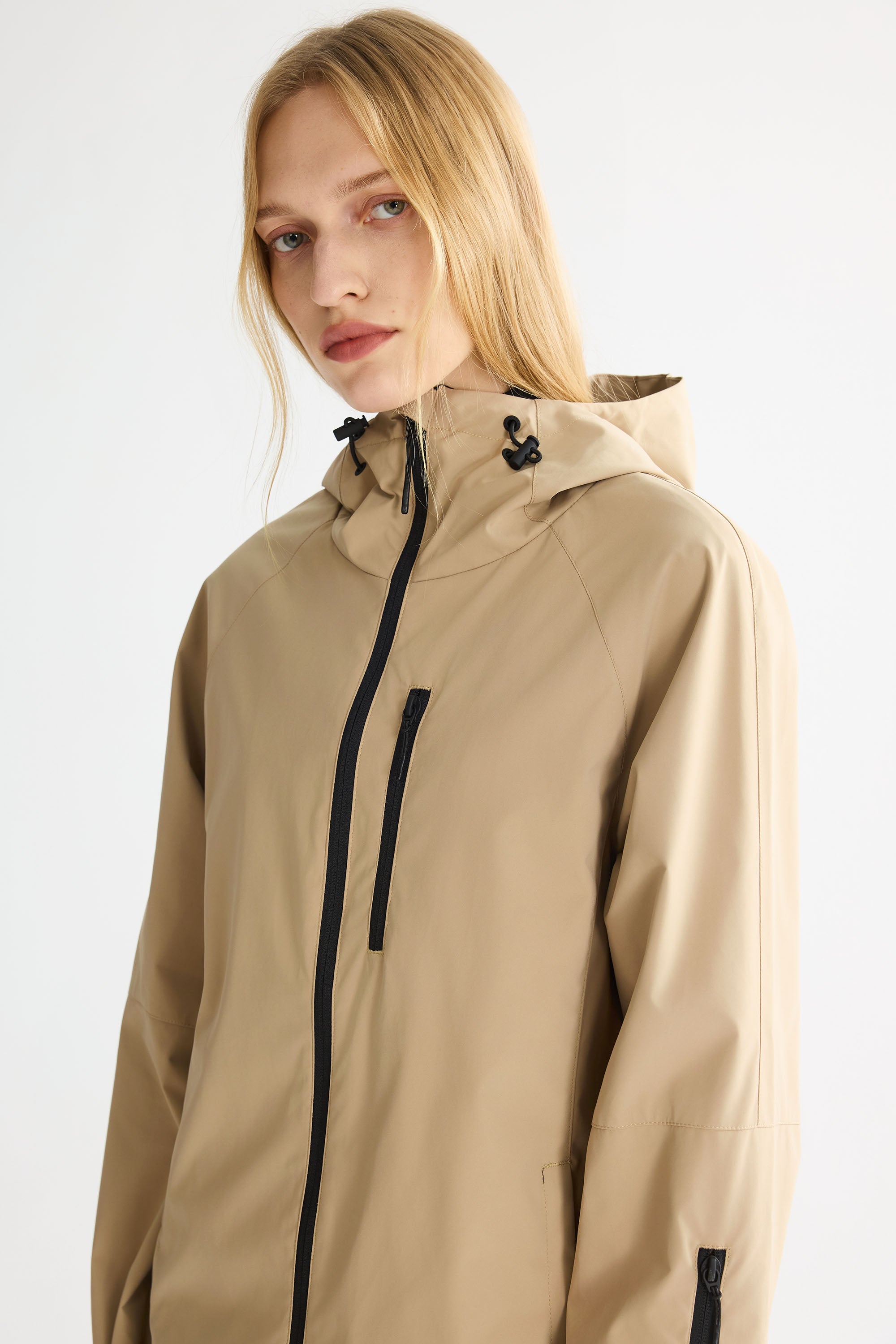 OROLAY Zip Up Rain Jacket Lightweight Hooded Windbreaker #color_khaki