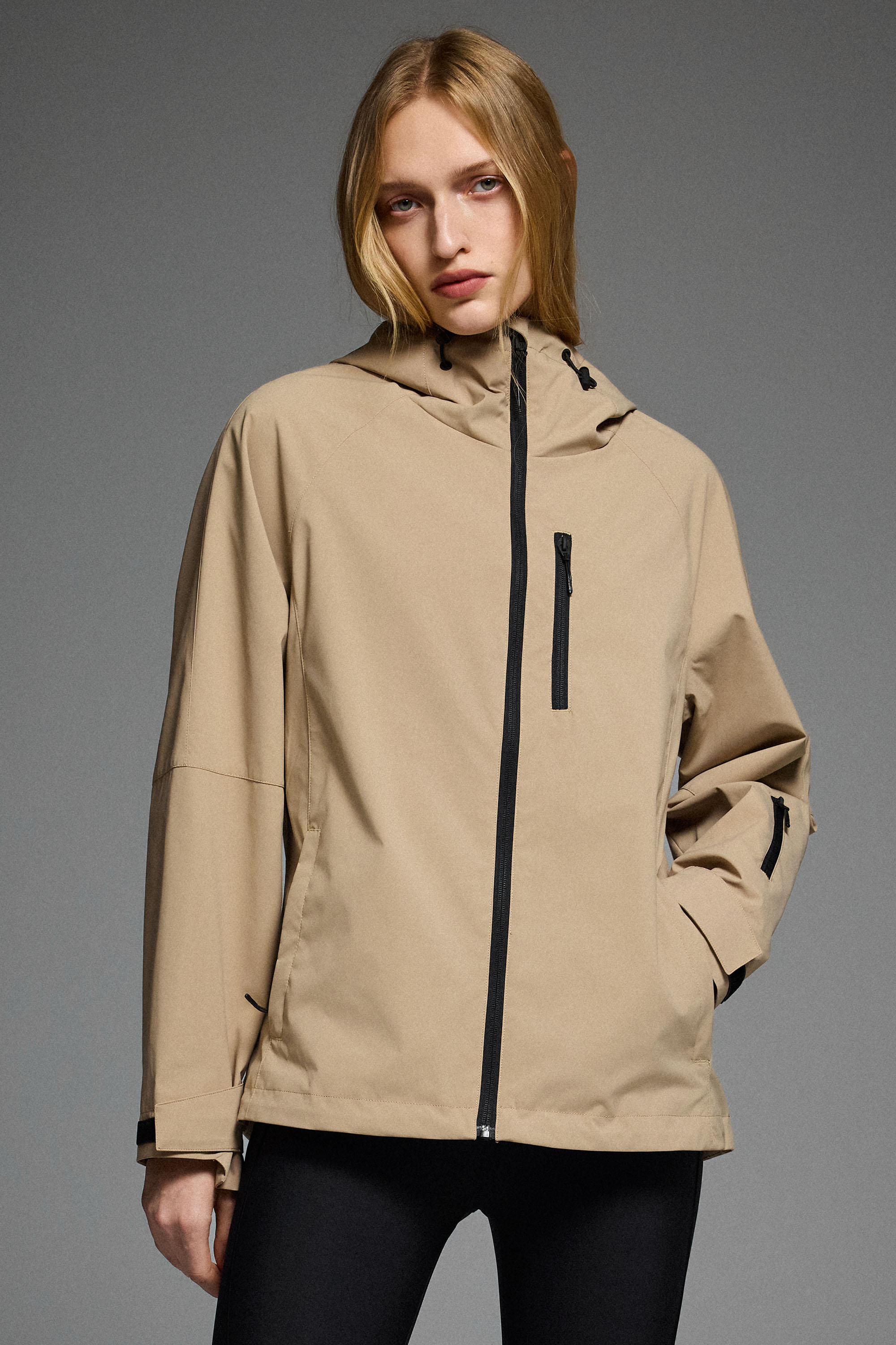 OROLAY Zip Up Rain Jacket Lightweight Hooded Windbreaker #color_khaki