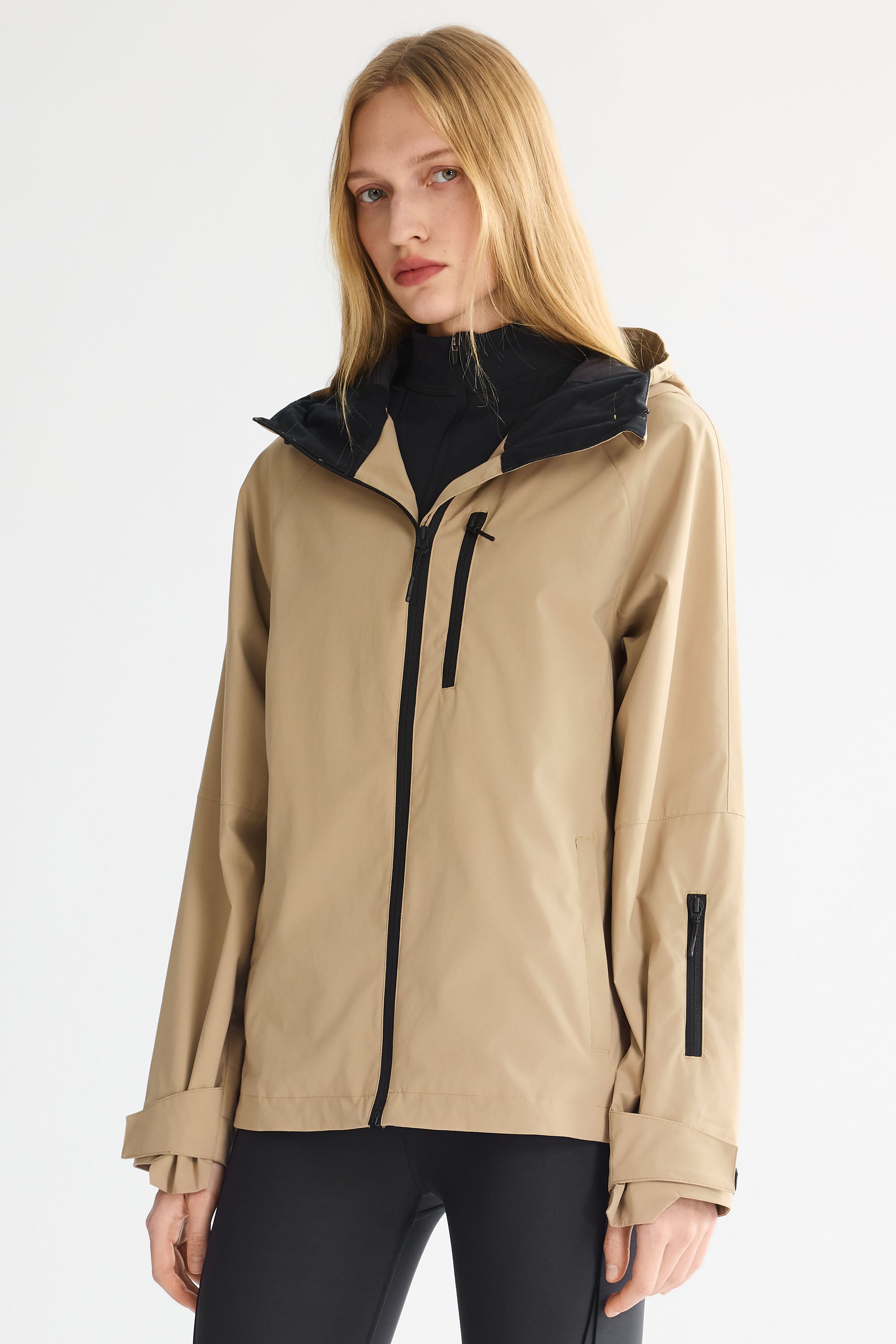 OROLAY Zip Up Rain Jacket Lightweight Hooded Windbreaker #color_khaki