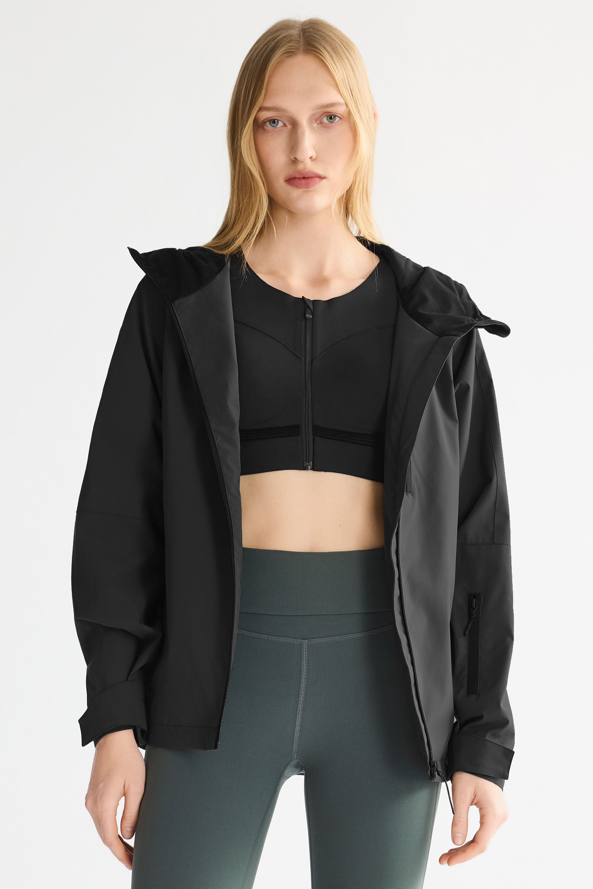 OROLAY Zip Up Rain Jacket Lightweight Hooded Windbreaker #color_black