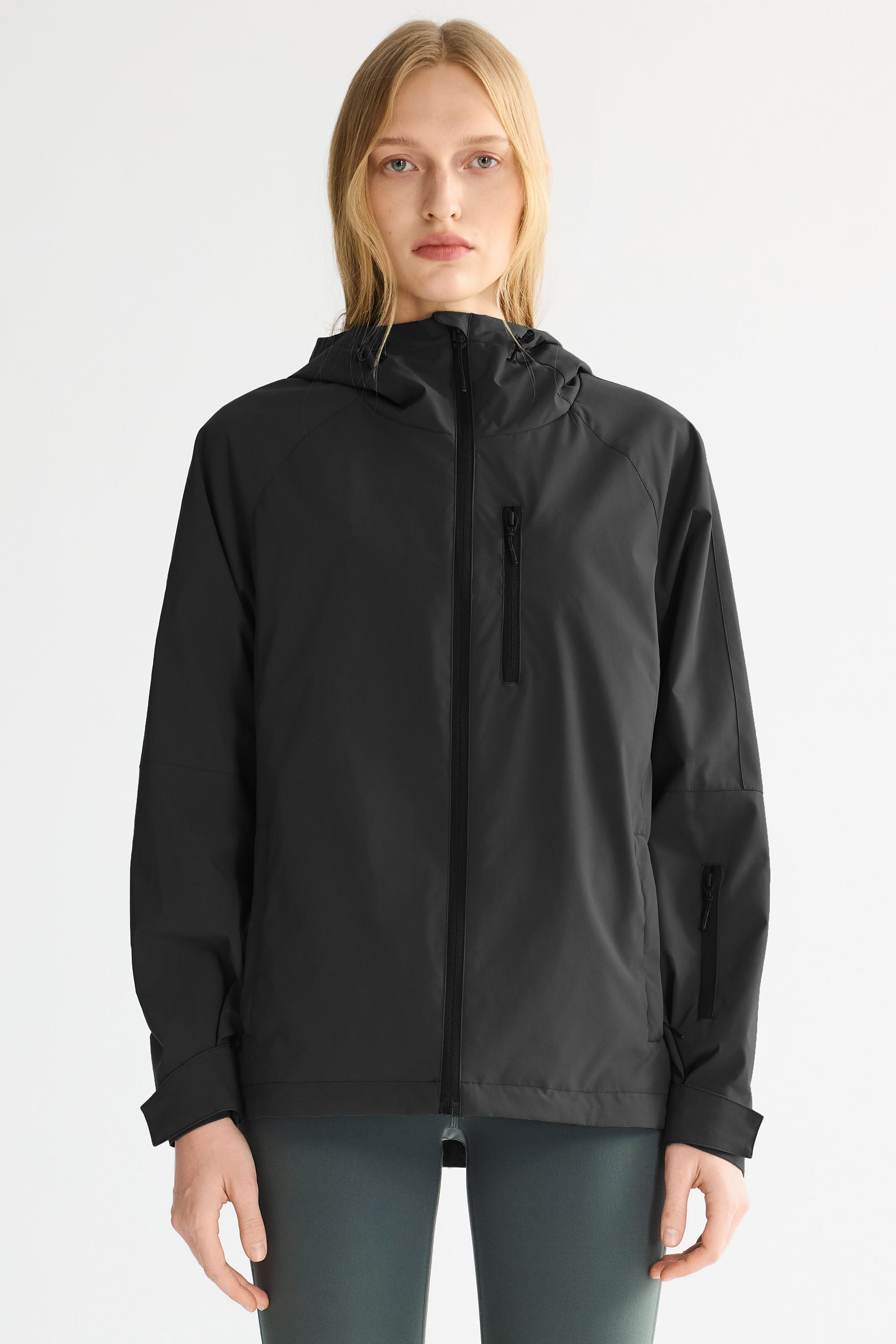 OROLAY Zip Up Rain Jacket Lightweight Hooded Windbreaker #color_black