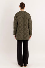 Orolay Oversized Quilted Puffer Jacket Lightweight with Pockets #color_green 