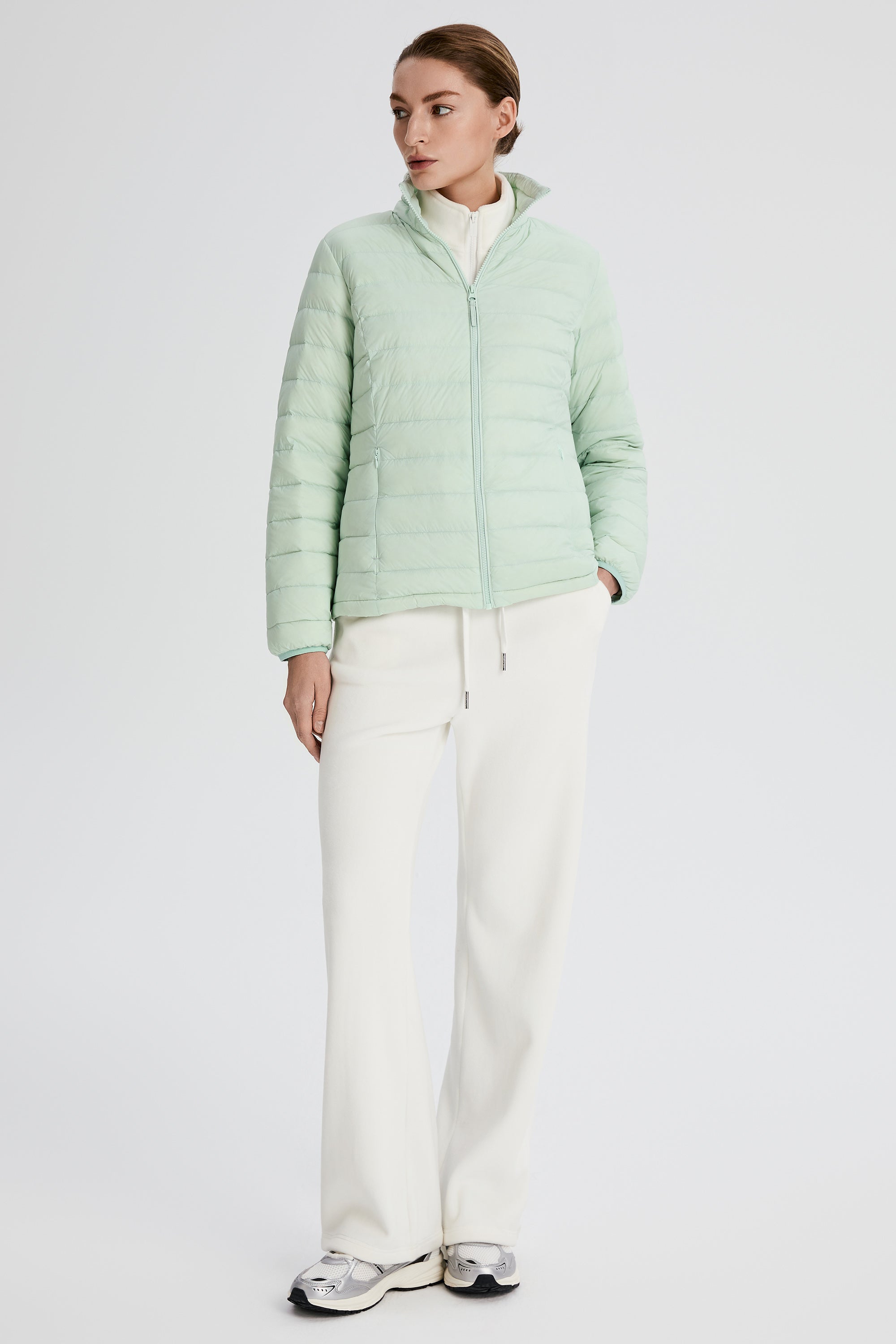 Orolay-Lightweight Packable Down Jacket with Stand Collar-#color_light green