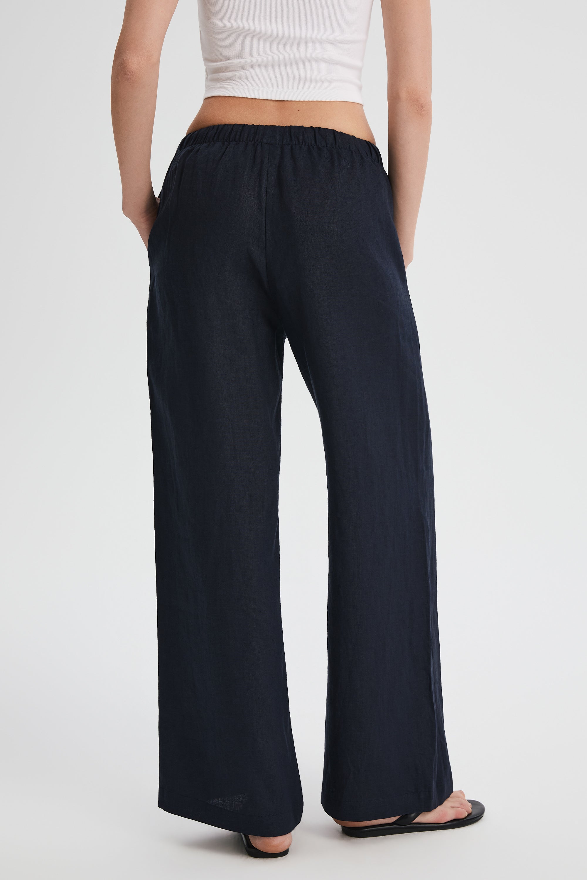 Oversized Linen Wide-Leg Drawstring Pants Orolay #color_Dark night navy