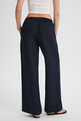 Oversized Linen Wide-Leg Drawstring Pants Orolay #color_Dark night navy