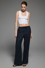Oversized Linen Wide-Leg Drawstring Pants Orolay #color_Dark night navy