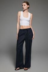Oversized Linen Wide-Leg Drawstring Pants Orolay #color_Dark night navy