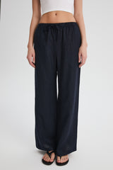 Oversized Linen Wide-Leg Drawstring Pants Orolay #color_Dark night navy