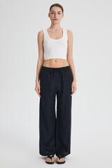 Oversized Linen Wide-Leg Drawstring Pants Orolay #color_Dark night navy