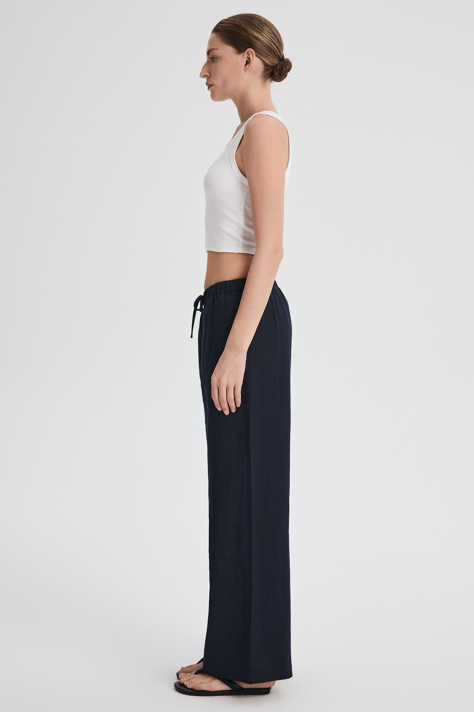 Oversized Linen Wide-Leg Drawstring Pants Orolay #color_Dark night navy