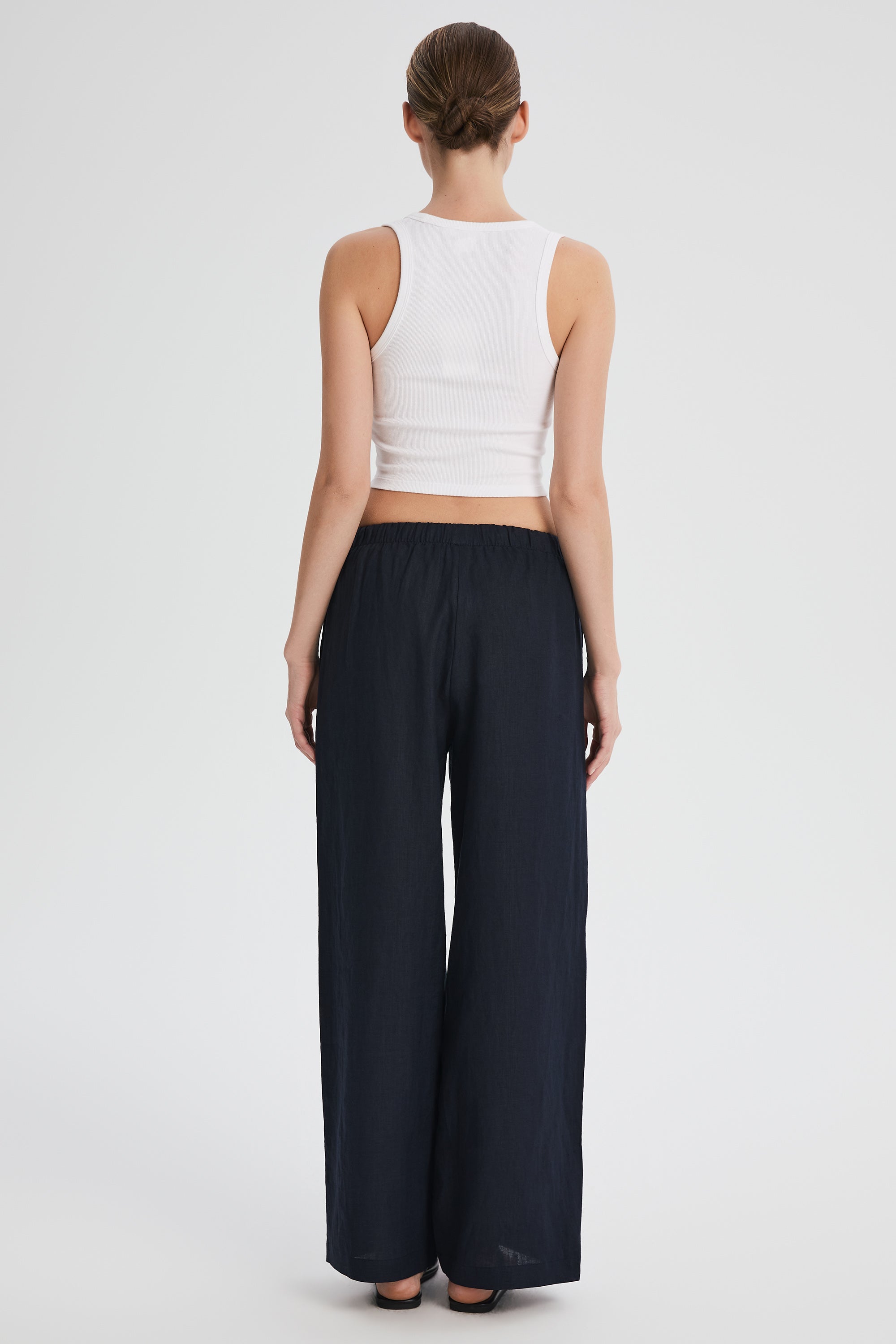 Oversized Linen Wide-Leg Drawstring Pants Orolay #color_Dark night navy