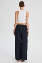 Oversized Linen Wide-Leg Drawstring Pants Orolay #color_Dark night navy
